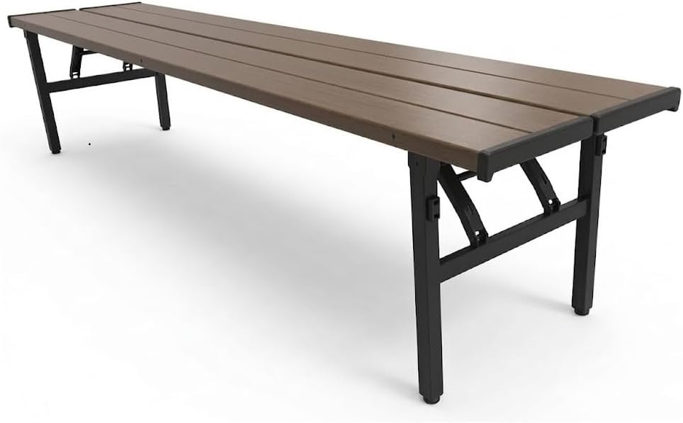 Collapsible Portable Picnic Table Benches, Folding Benches Seat for Outside Seating, Soccer, Sports Team Bench, Beach, Sideline, Camping, Foldable Bench Iron Tubes, Brown-71.06"