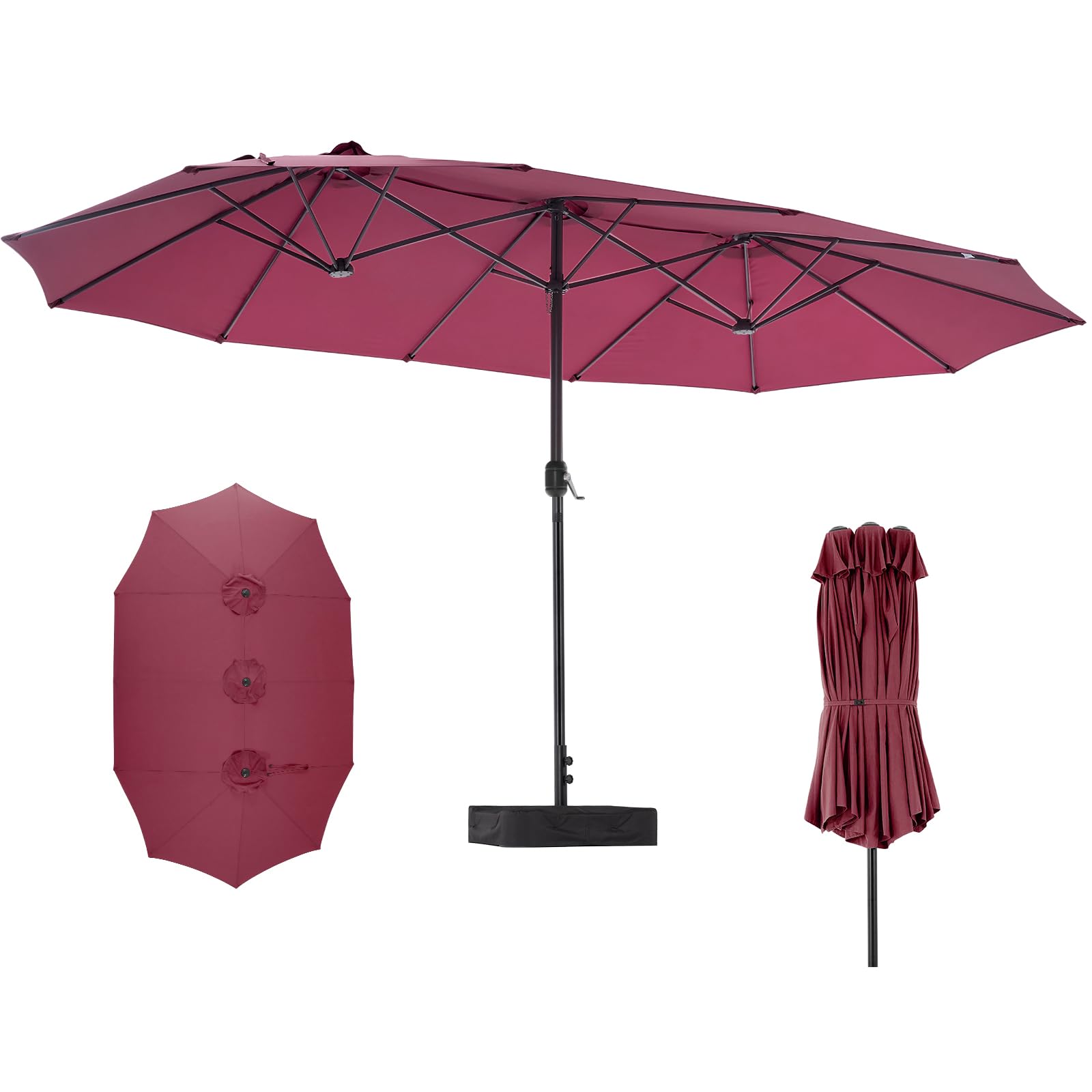 DUMOS 15FT Large Patio Umbrella with Base Included, Heavy Duty Extra Wide Outside Umbrella with 12 Ribbed Bars, Rectangle Outdoor Table Umbrella for Patio, Backyard, Pool, Deck & Garden, Blue