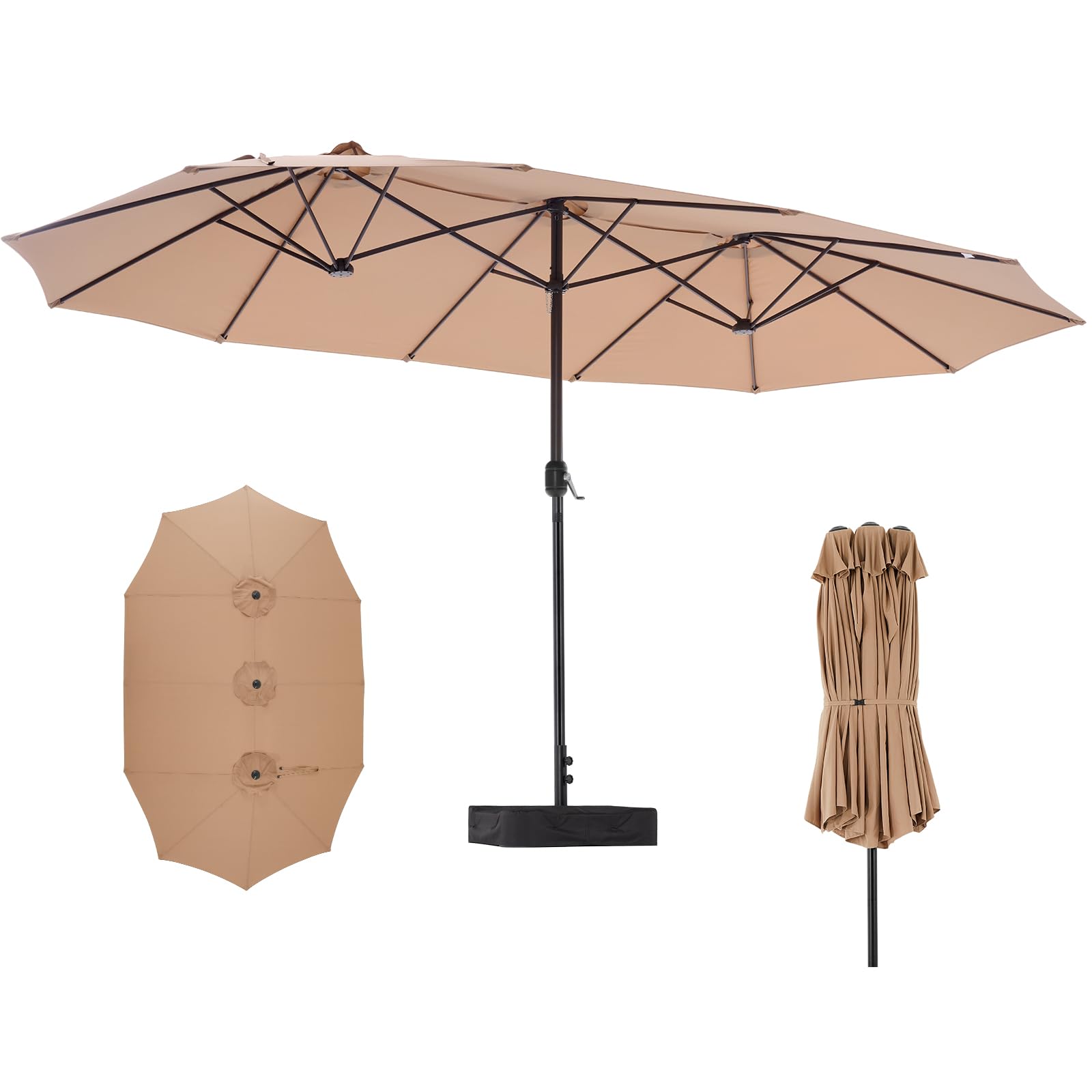 DUMOS 15FT Large Patio Umbrella with Base Included, Heavy Duty Extra Wide Outside Umbrella with 12 Ribbed Bars, Rectangle Outdoor Table Umbrella for Patio, Backyard, Pool, Deck & Garden, Blue