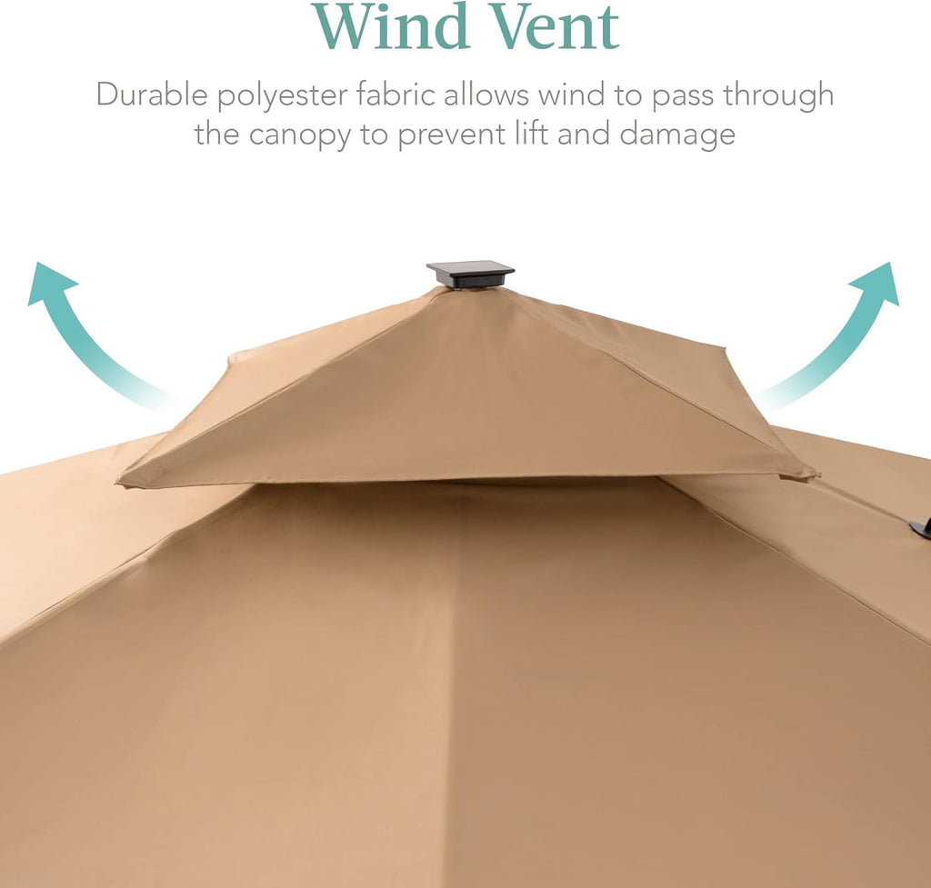 Best Choice Products 10x10ft Cantilever Patio Umbrella w/Base Included, Solar LED Lights 360 Rotation Large Offset Hanging Outdoor Shade for Deck Pool Backyard w/Stand – Tan