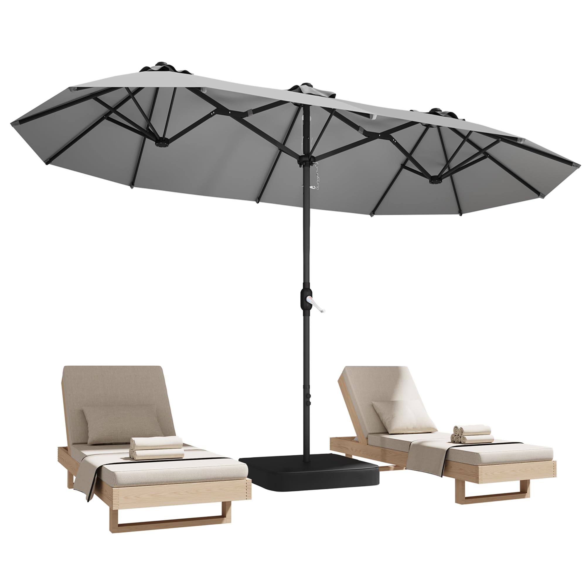 DomeShade 15ft Patio Umbrella with Base,Large Outdoor Double-Sided Rectangle Umbrella with Crank Handle, Market Umbrella for Poolside Garden Deck Backyard Beach Pools, Beige