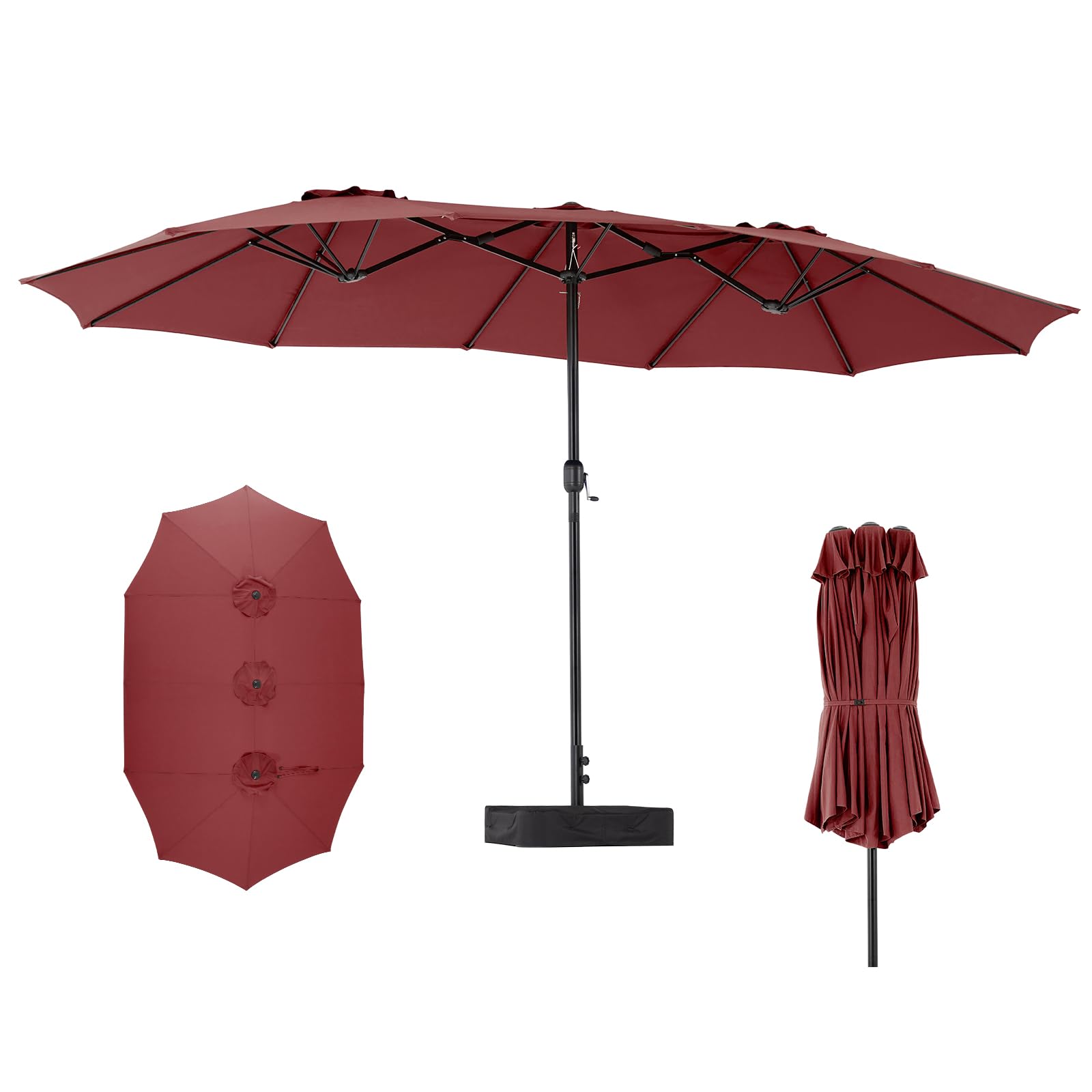 DUMOS 15FT Large Patio Umbrella with Base Included, Heavy Duty Extra Wide Outside Umbrella with 12 Ribbed Bars, Rectangle Outdoor Table Umbrella for Patio, Backyard, Pool, Deck & Garden, Blue