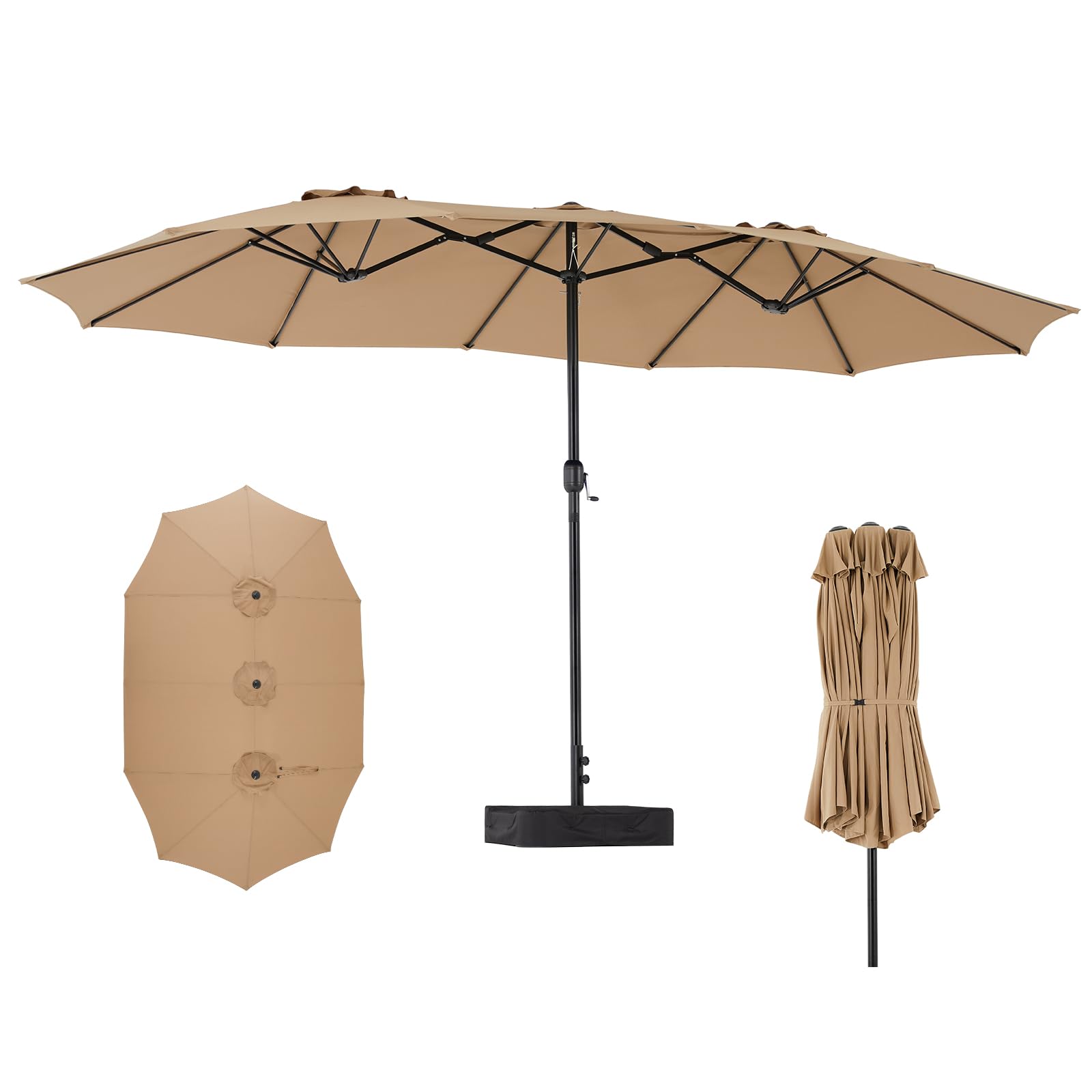 DUMOS 15FT Large Patio Umbrella with Base Included, Heavy Duty Extra Wide Outside Umbrella with 12 Ribbed Bars, Rectangle Outdoor Table Umbrella for Patio, Backyard, Pool, Deck & Garden, Blue