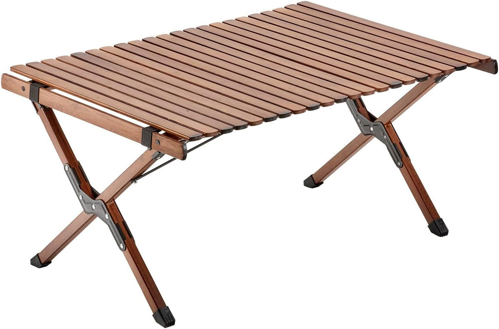 UNICOO –Bamboo Roll Up Picnic Table, Portable Camping Table W/Carry Bag, Low Height Foldable BBQ Top for Indoor & Outdoor Party, BBQ and Hiking (3 FT, Antique Brown)