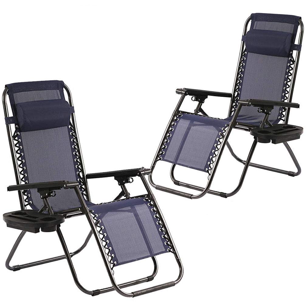 FDW Zero Gravity Lawn Lounge Chairs Set of 2 with Pillow and Cup Holder - Adjustable Reclining Folding Outdoor Chairs for Deck, Beach, Yard