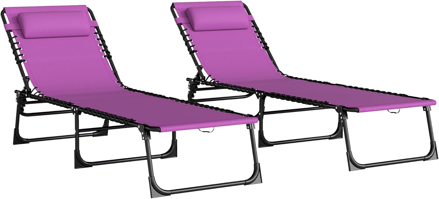 Outsunny Folding Chaise Lounge Chair, Patio Sun Tanning Chair, Outdoor Chaise Lounger with 4-Position Reclining Back, Breathable Mesh Seat for Beach, Poolside, Yard, Rainbow Striped