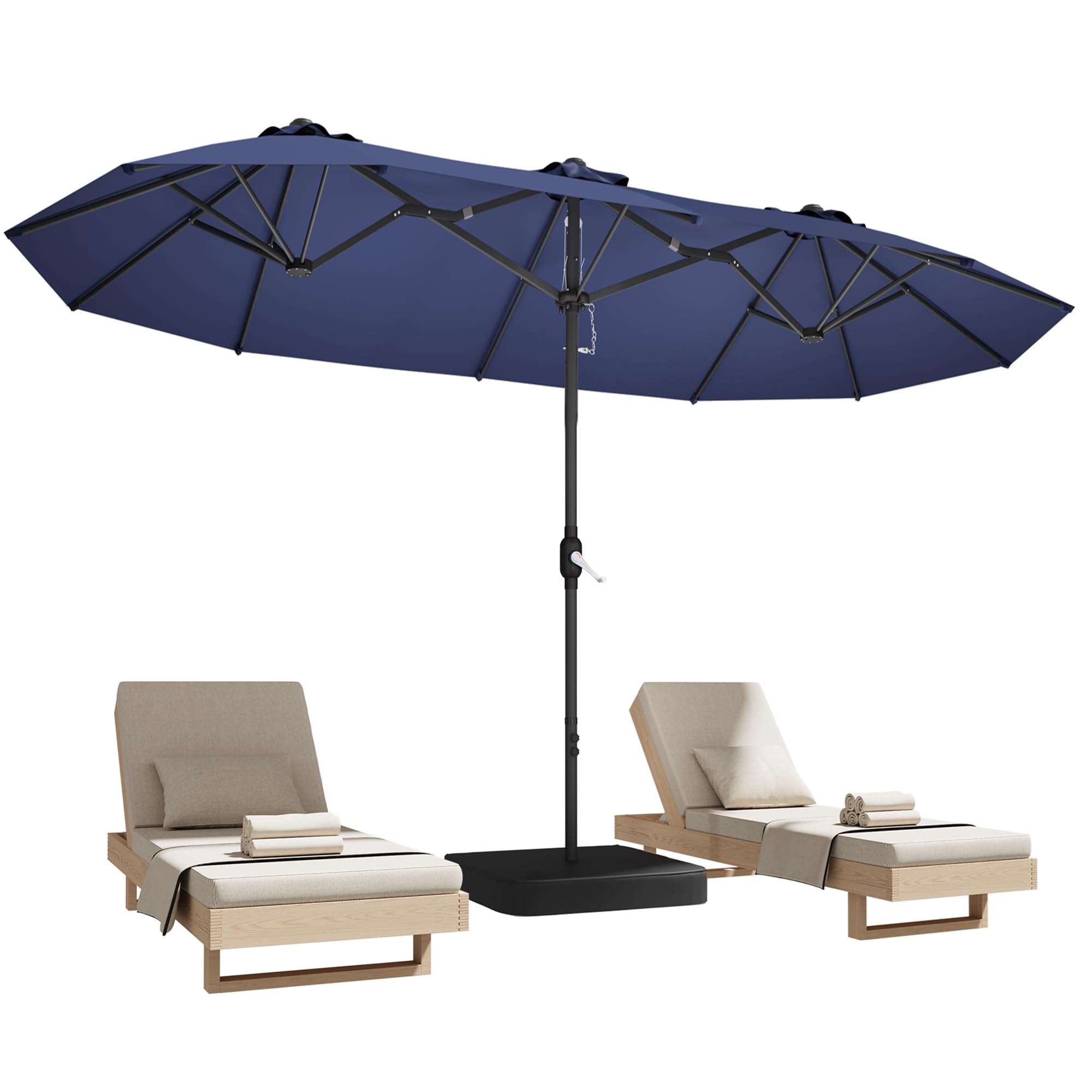 DomeShade 15ft Patio Umbrella with Base,Large Outdoor Double-Sided Rectangle Umbrella with Crank Handle, Market Umbrella for Poolside Garden Deck Backyard Beach Pools, Beige