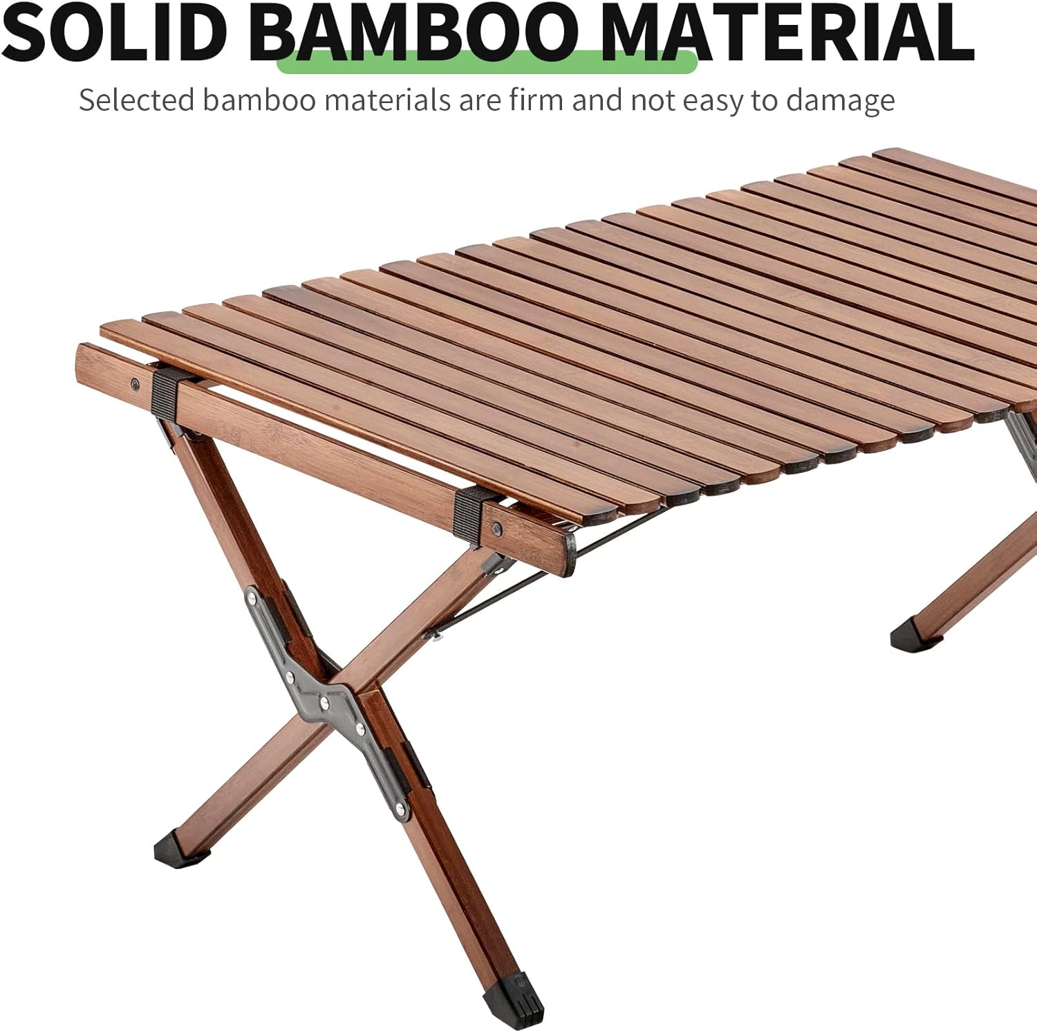 UNICOO –Bamboo Roll Up Picnic Table, Portable Camping Table W/Carry Bag, Low Height Foldable BBQ Top for Indoor & Outdoor Party, BBQ and Hiking (3 FT, Antique Brown)