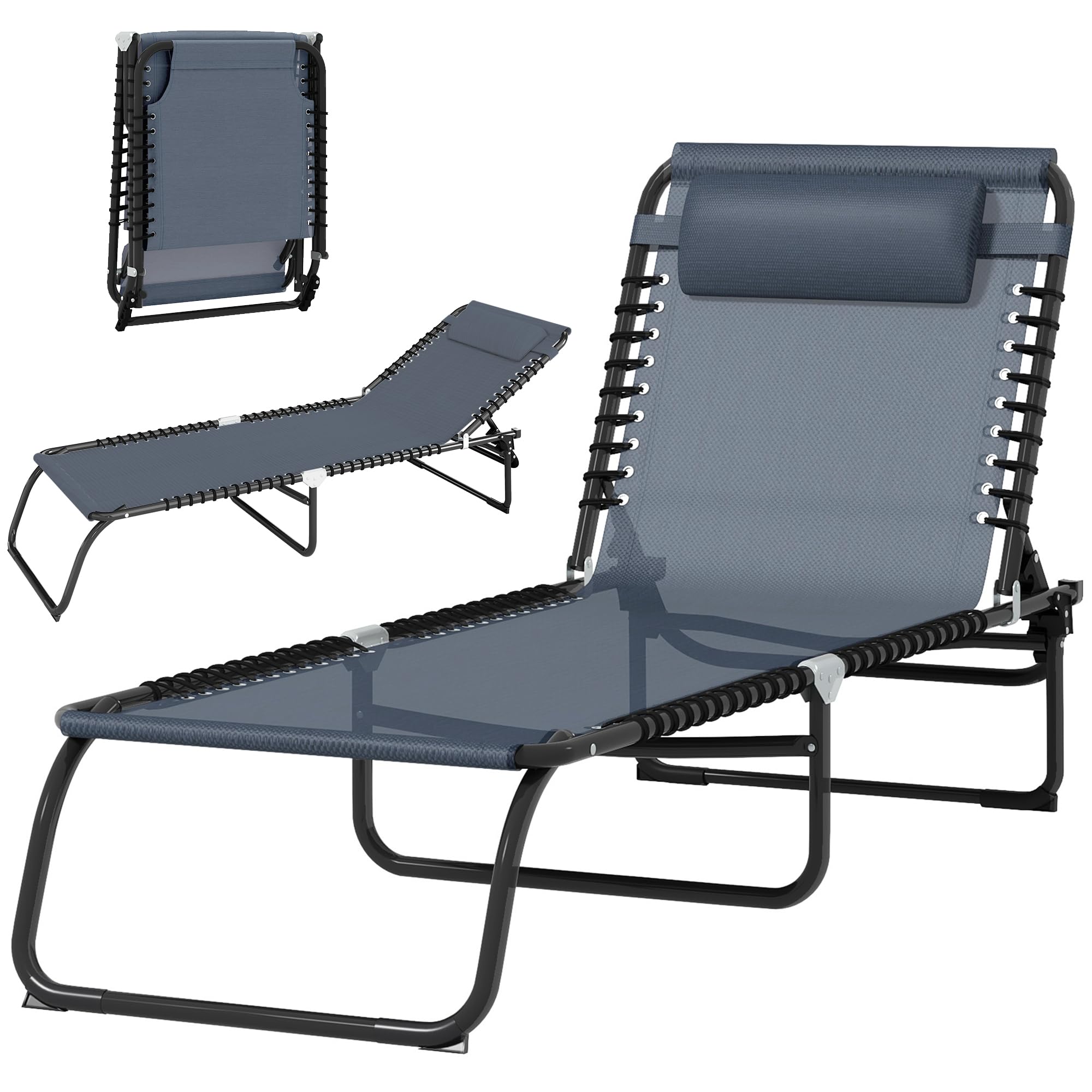 Outsunny Folding Chaise Lounge Chair, Patio Sun Tanning Chair, Outdoor Chaise Lounger with 4-Position Reclining Back, Breathable Mesh Seat for Beach, Poolside, Yard, Rainbow Striped