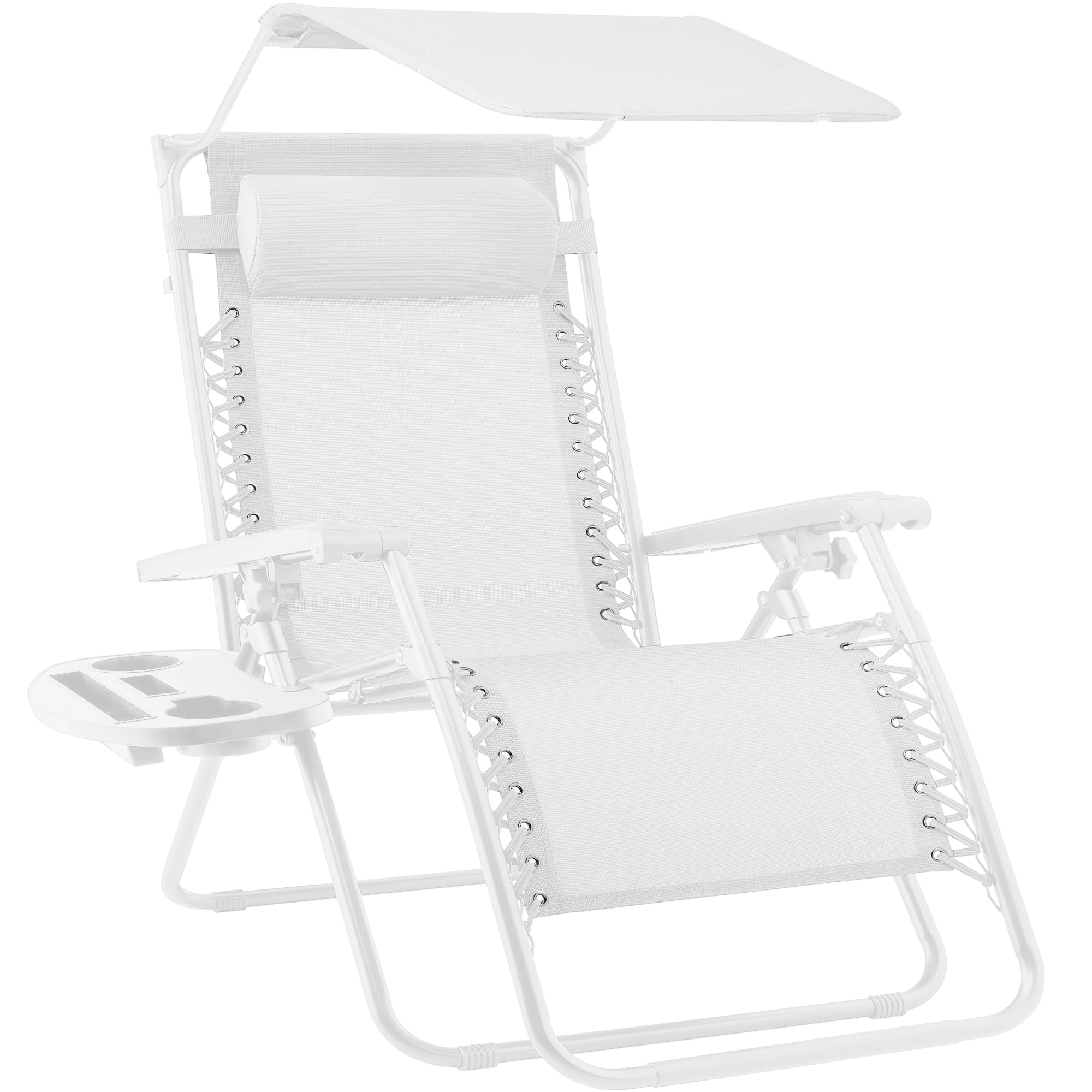 Best Choice Products Folding Zero Gravity Outdoor Recliner Patio Lounge Chair w/Adjustable Canopy Shade, Headrest, Side Accessory Tray, Textilene Mesh - Beige