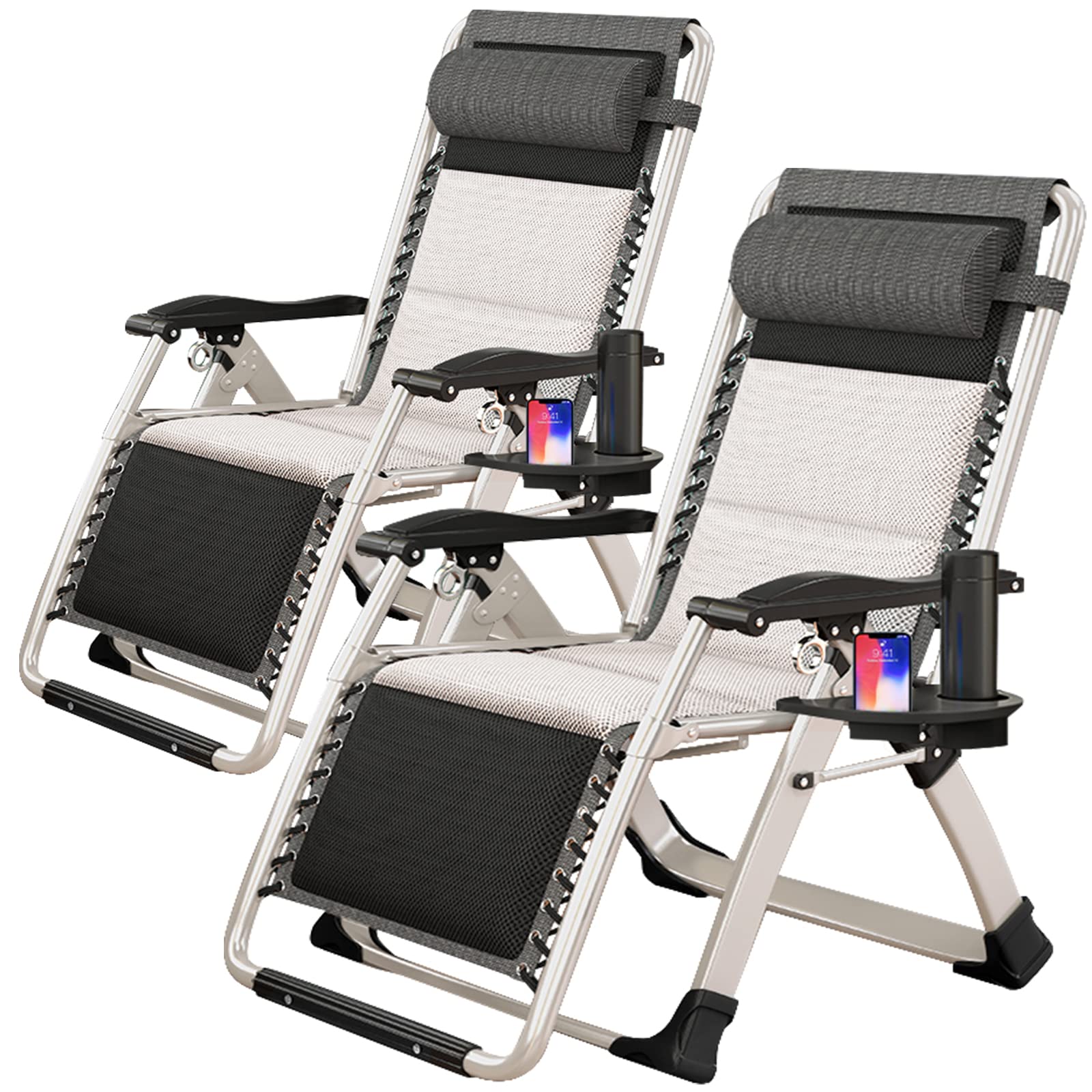 ABORON Zero Gravity Chair,Premium Outdoor Lawn Folding Lounge Chairs,Sturdy Adjustable Reclining Patio Chairs with Removable Cushion,Headrest & Tray