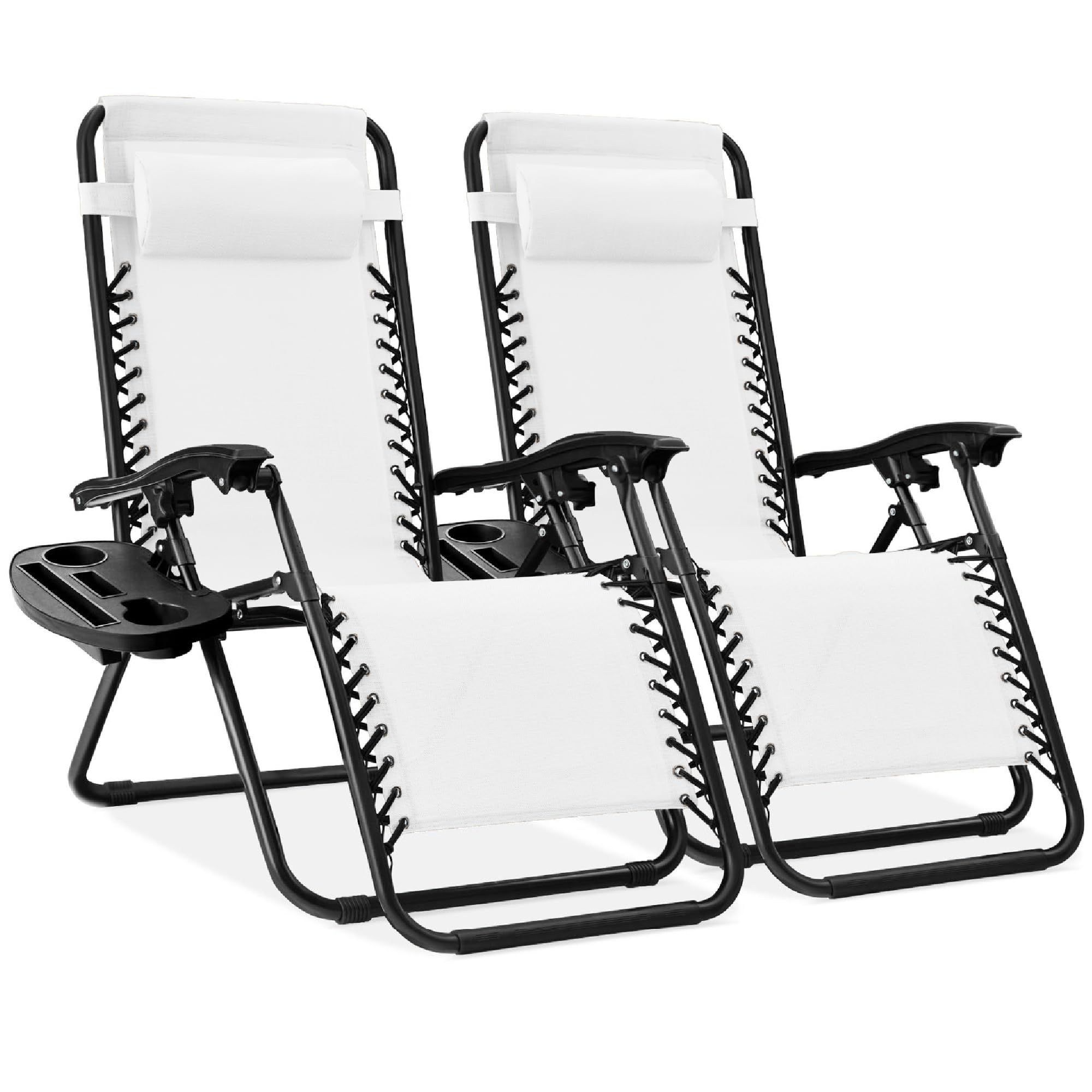 Best Choice Products Set of 2 Adjustable Steel Mesh Zero Gravity Lounge Chair Recliners w/Pillows and Cup Holder Trays - Gray
