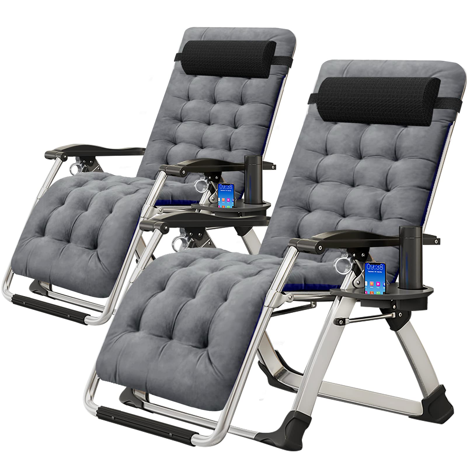 ABORON Zero Gravity Chair,Premium Outdoor Lawn Folding Lounge Chairs,Sturdy Adjustable Reclining Patio Chairs with Removable Cushion,Headrest & Tray