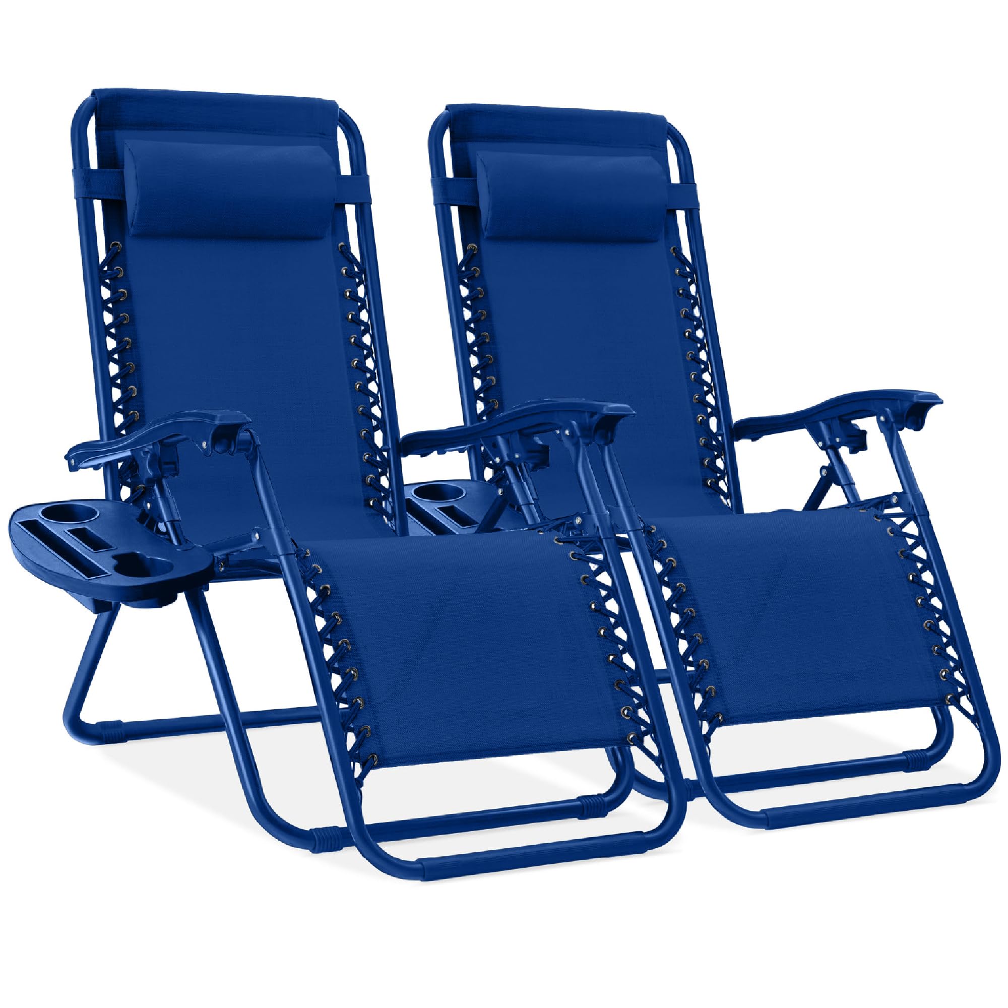 Best Choice Products Set of 2 Adjustable Steel Mesh Zero Gravity Lounge Chair Recliners w/Pillows and Cup Holder Trays - Black
