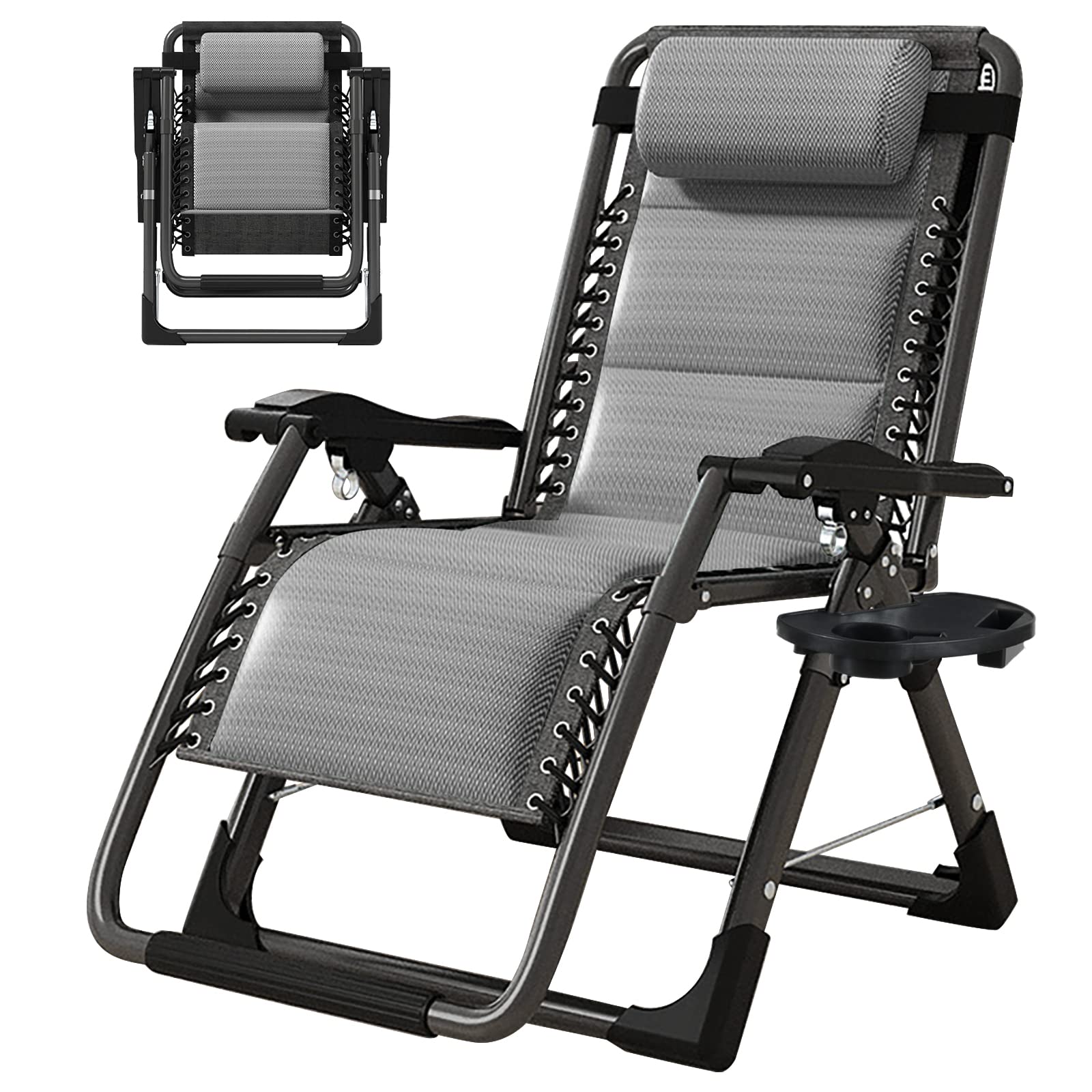 ABORON Zero Gravity Chair,Premium Outdoor Lawn Folding Lounge Chairs,Sturdy Adjustable Reclining Patio Chairs with Removable Cushion,Headrest & Tray