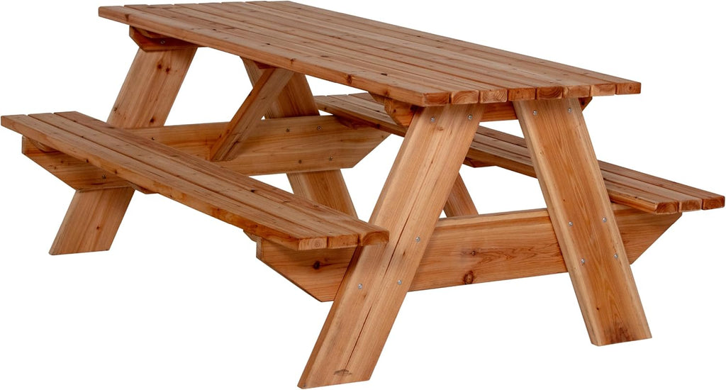Jack and June Premium Cedar Wood Rectangular Picnic Table Easy Assembly Rounded Corners Comfortable for Kids and Adults