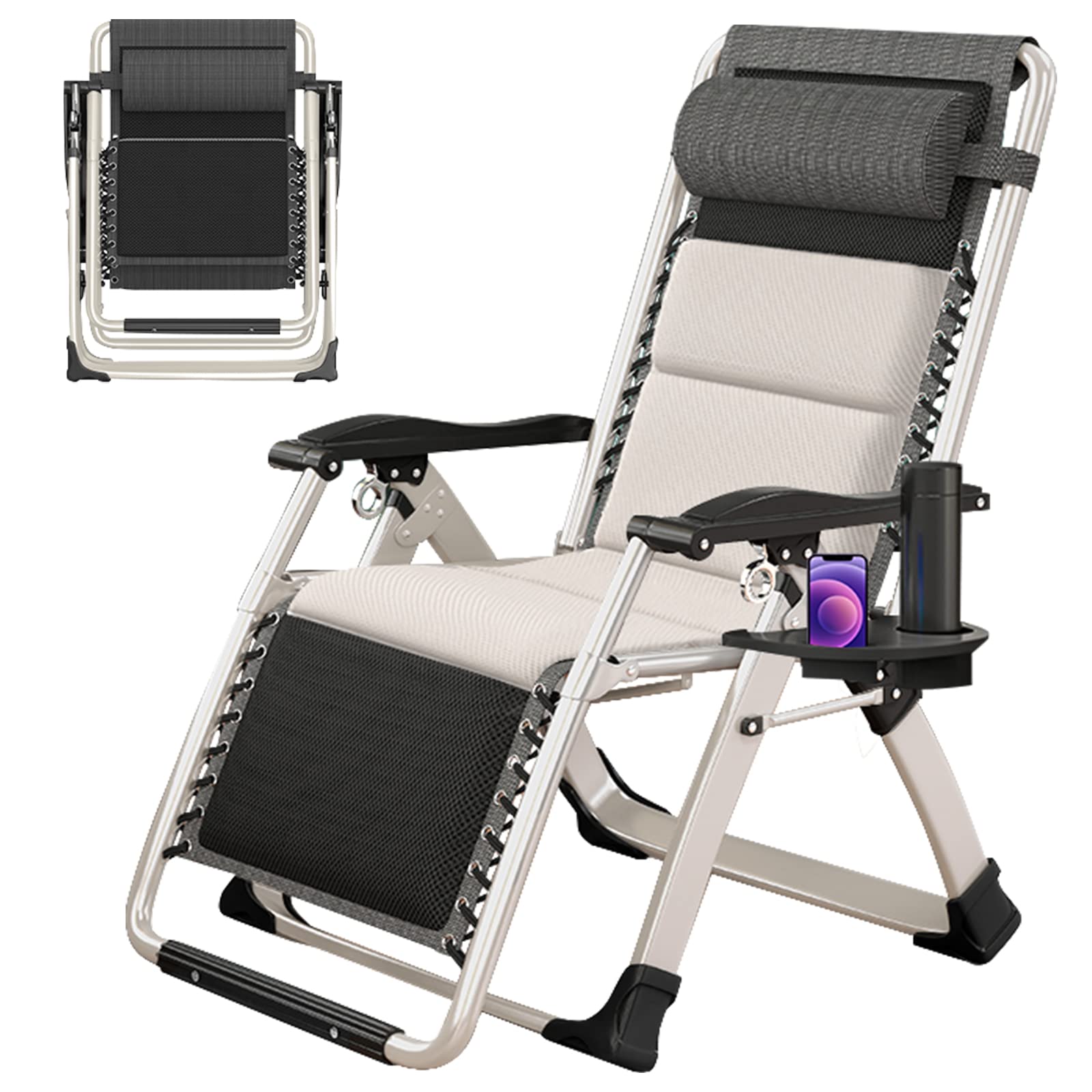 ABORON Zero Gravity Chair,Premium Outdoor Lawn Folding Lounge Chairs,Sturdy Adjustable Reclining Patio Chairs with Removable Cushion,Headrest & Tray