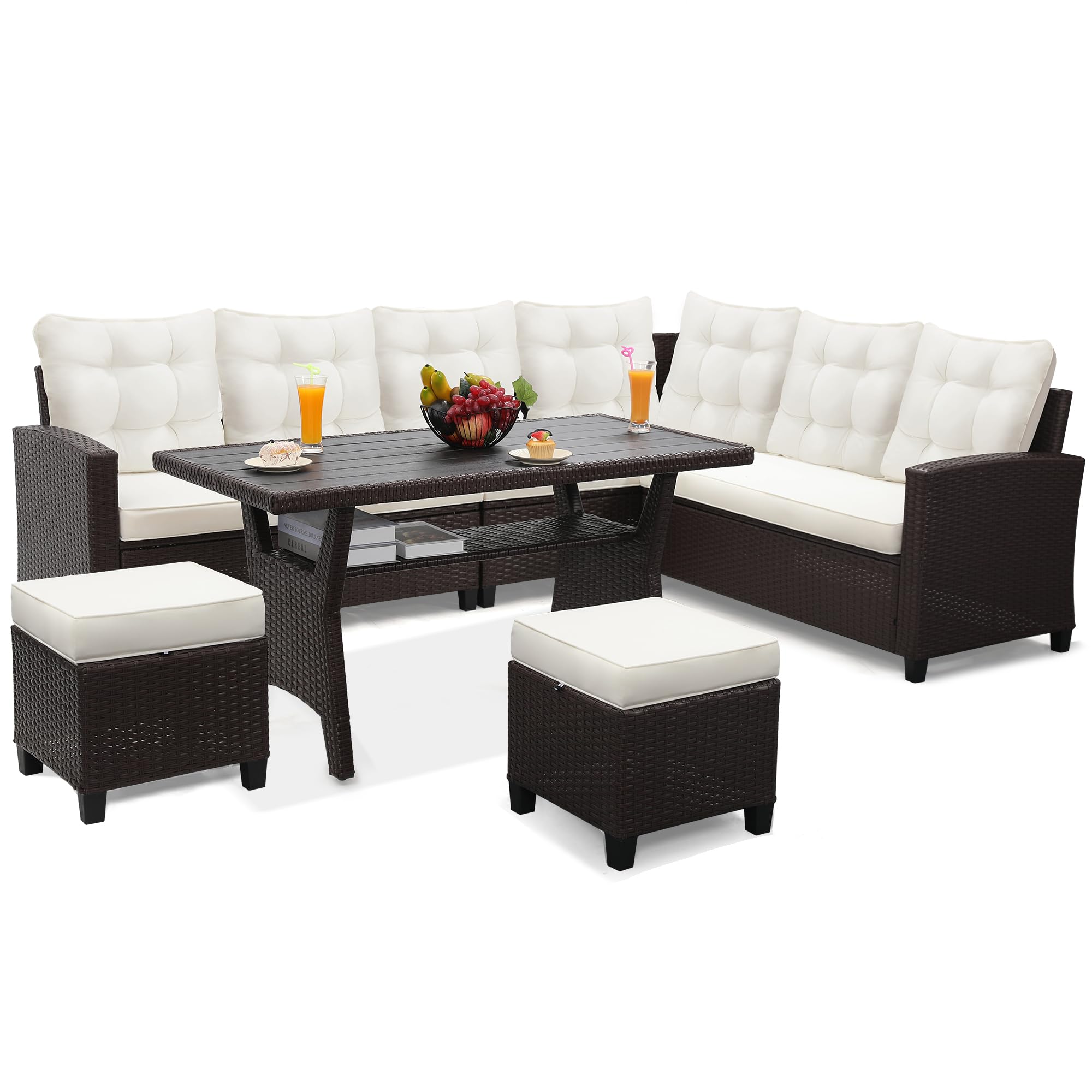 KROFEM 4-Piece Patio Furniture Set, Wicker Outdoor Rattan Sectional Sofa with Cushions and Glass Table, All-Weather Outdoor Conversation Set, Ideal for Garden, Porch, Backyard, Black