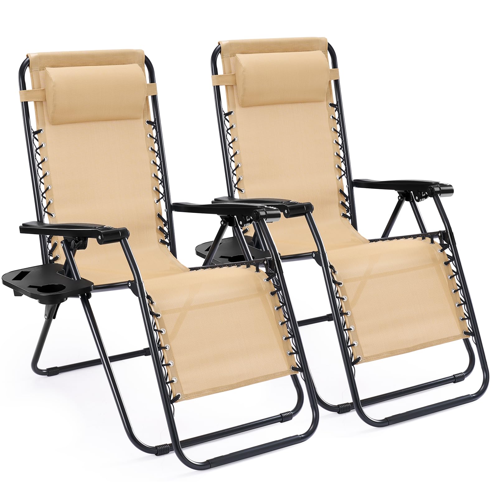 NEWBULIG Zero Gravity Chair Set of 2, Lounge Chair Folding Portable Adjustable Camping Reclining Chairs with Adjustable Pollow, Mesh Back, Cup Holder Trays Lawn Patio Chair for Pool Beach - Blue