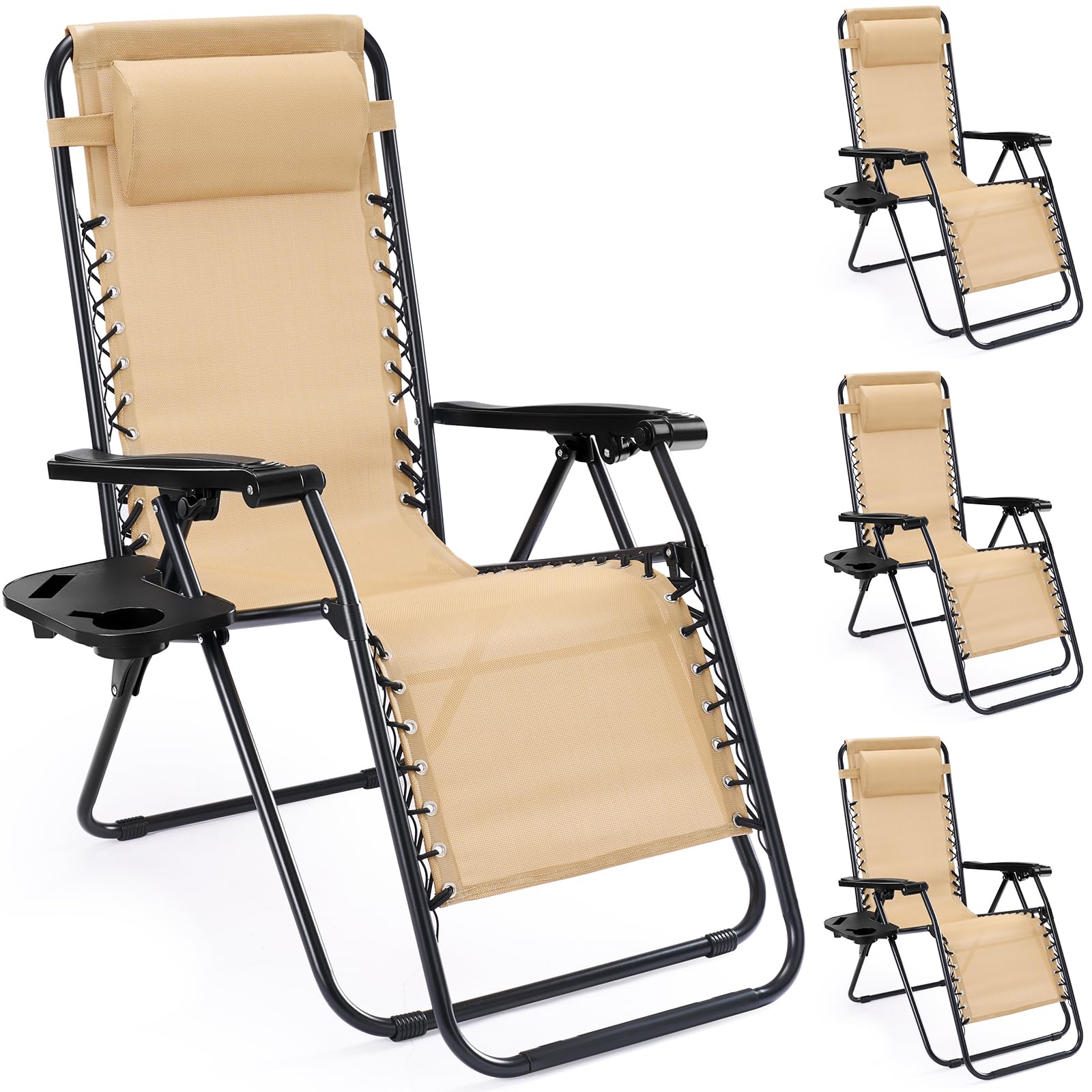 NEWBULIG Zero Gravity Chair Set of 2, Lounge Chair Folding Portable Adjustable Camping Reclining Chairs with Adjustable Pollow, Mesh Back, Cup Holder Trays Lawn Patio Chair for Pool Beach - Blue