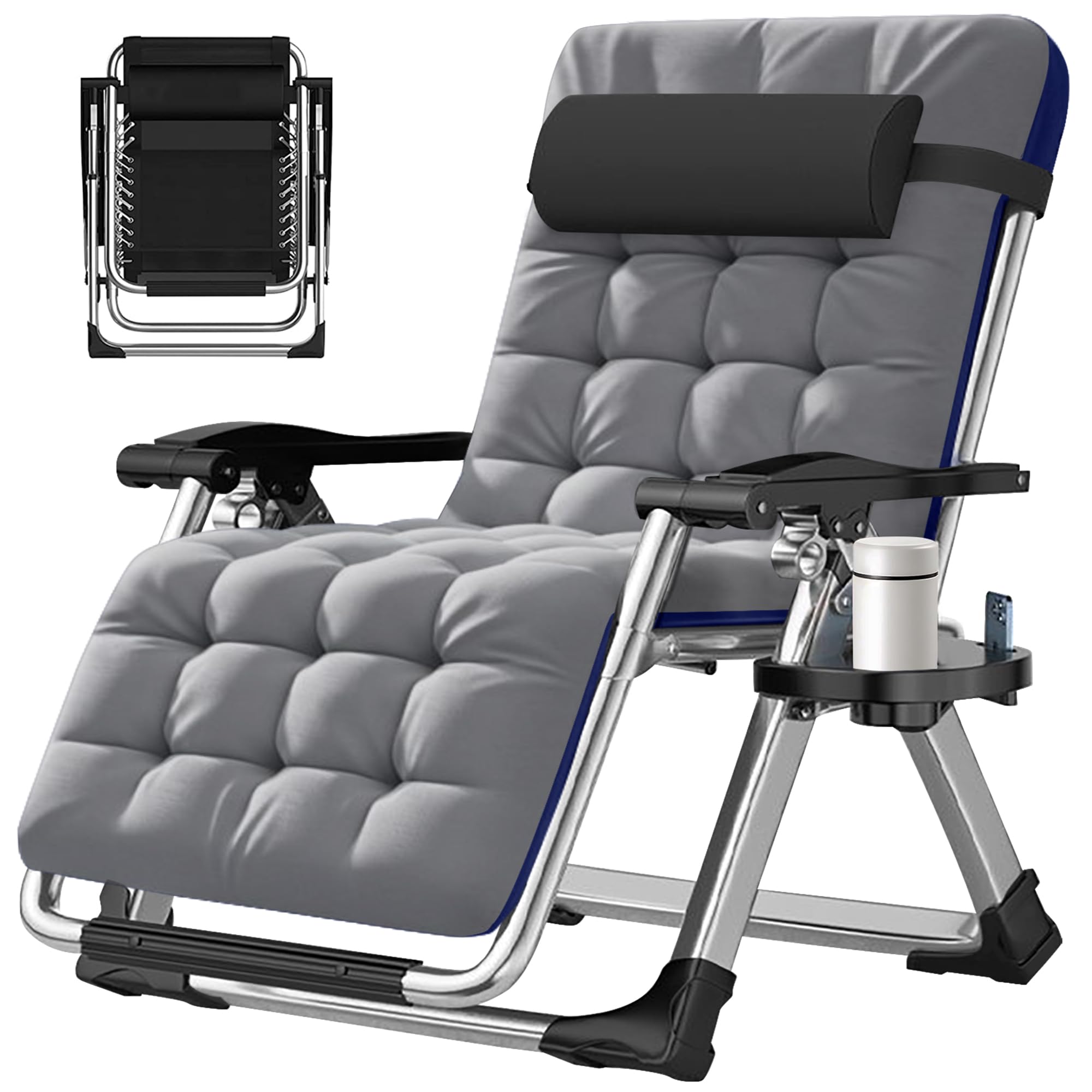 ABORON Zero Gravity Chair,Premium Outdoor Lawn Folding Lounge Chairs,Sturdy Adjustable Reclining Patio Chairs with Removable Cushion,Headrest & Tray