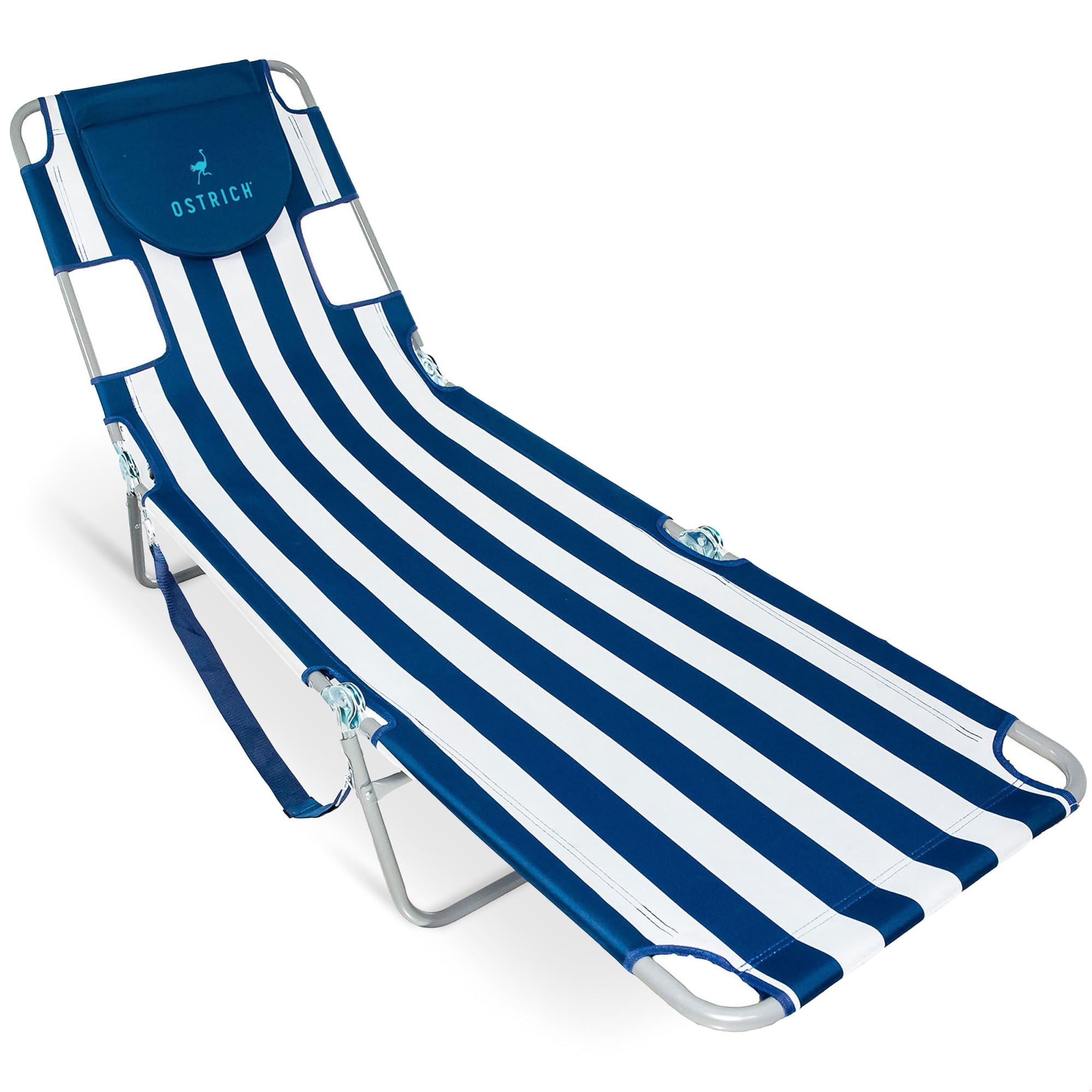 Ostrich the Original Chaise 72 x 22 Inch Lounge Portable Reclining Lounger, Outdoor Patio, Beach, Lawn, Camping, or Pool Tanning Chair, Ocean Blue