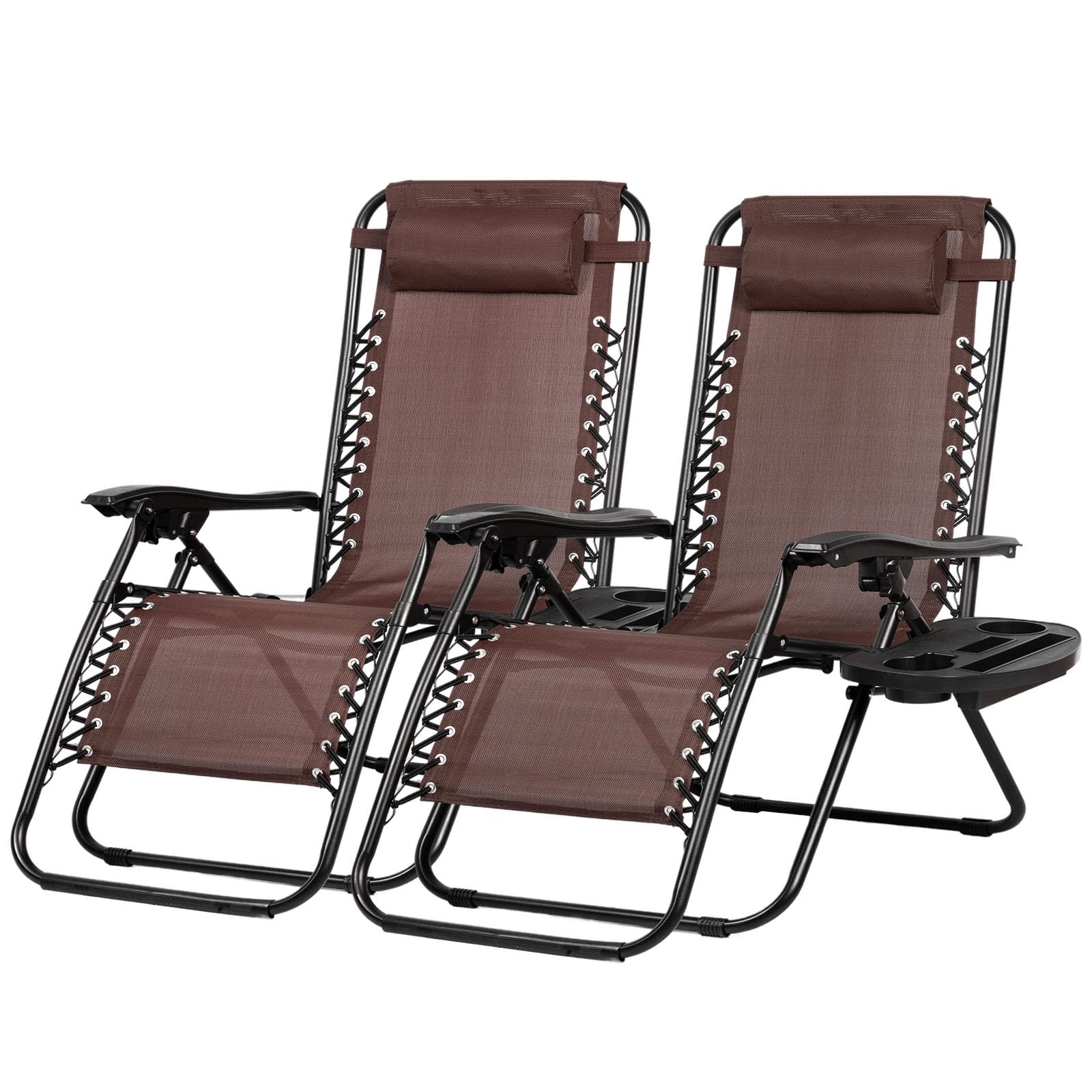 Nazhura Set of 2 Relaxing Recliners Patio Chairs Adjustable Steel Mesh Zero Gravity Lounge Chair Beach Chairs with Pillow and Cup Holder(Grey)