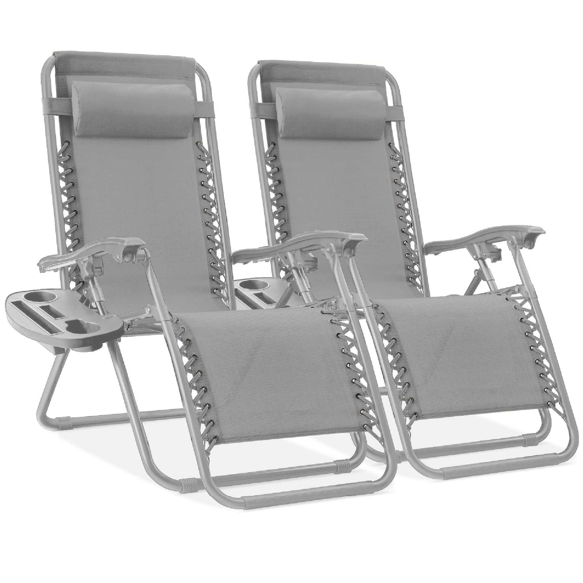 Best Choice Products Set of 2 Adjustable Steel Mesh Zero Gravity Lounge Chair Recliners w/Pillows and Cup Holder Trays - Black