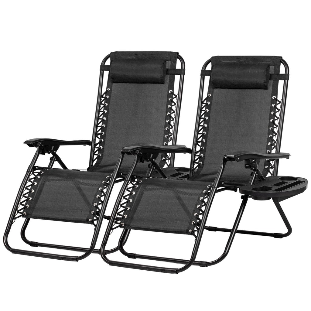 Nazhura Set of 2 Relaxing Recliners Patio Chairs Adjustable Steel Mesh Zero Gravity Lounge Chair Beach Chairs with Pillow and Cup Holder(Grey)
