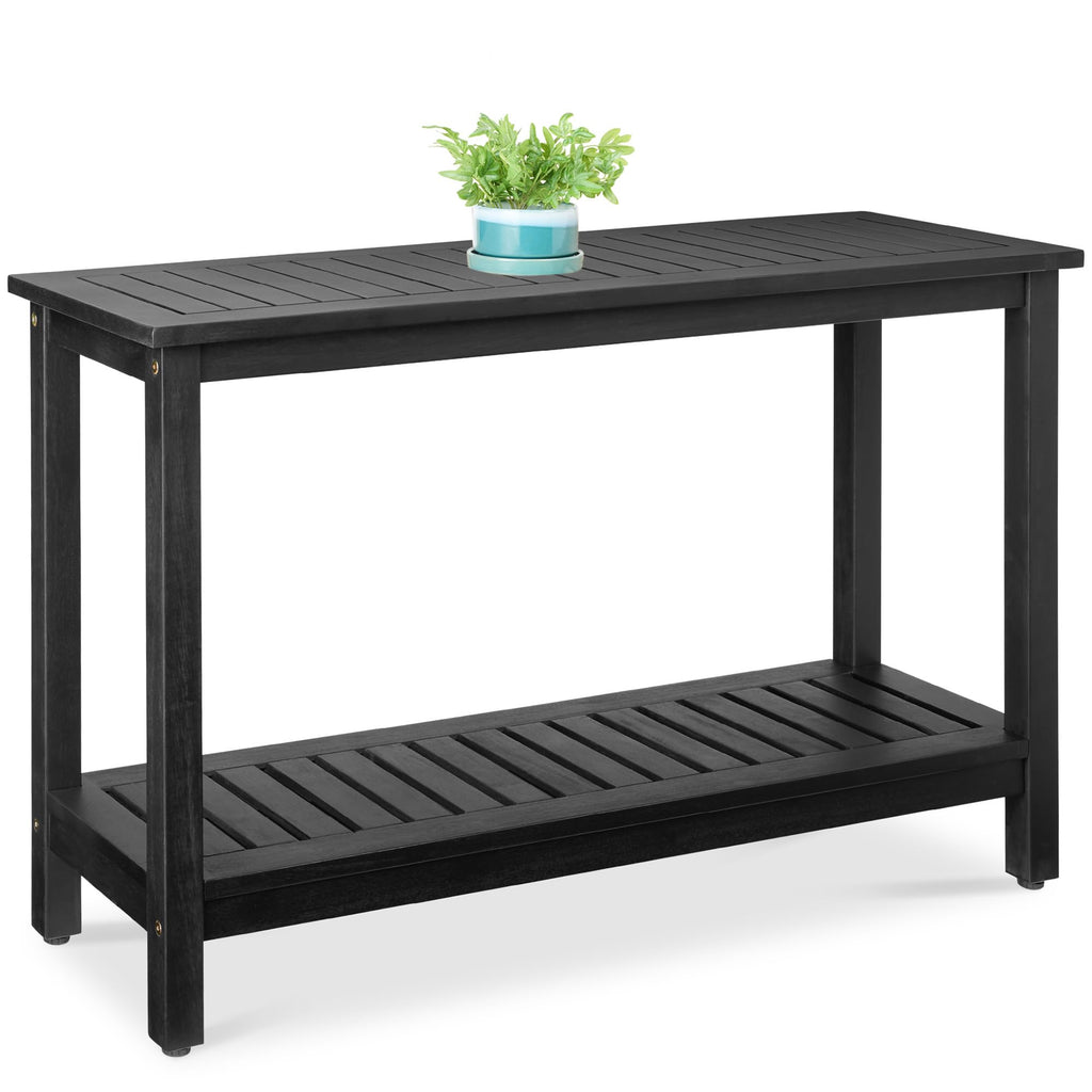Best Choice Products 48in 2-Shelf Eucalyptus Wooden Console Table Indoor Outdoor Multifunctional Buffet Bar Storage Organizer w/Foot Sliders - Natural