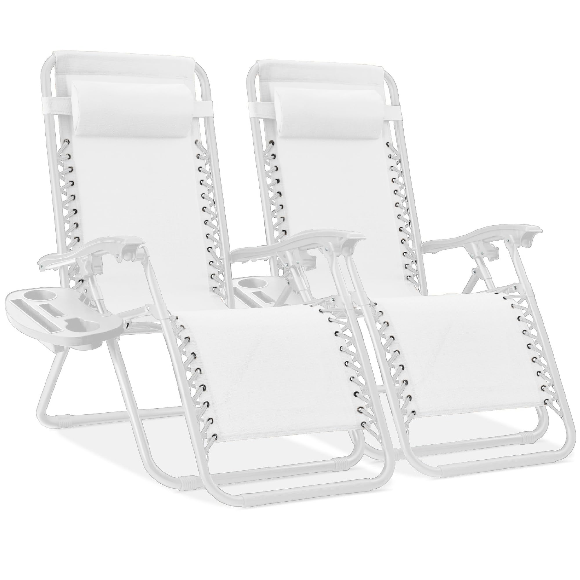 Best Choice Products Set of 2 Adjustable Steel Mesh Zero Gravity Lounge Chair Recliners w/Pillows and Cup Holder Trays - Black