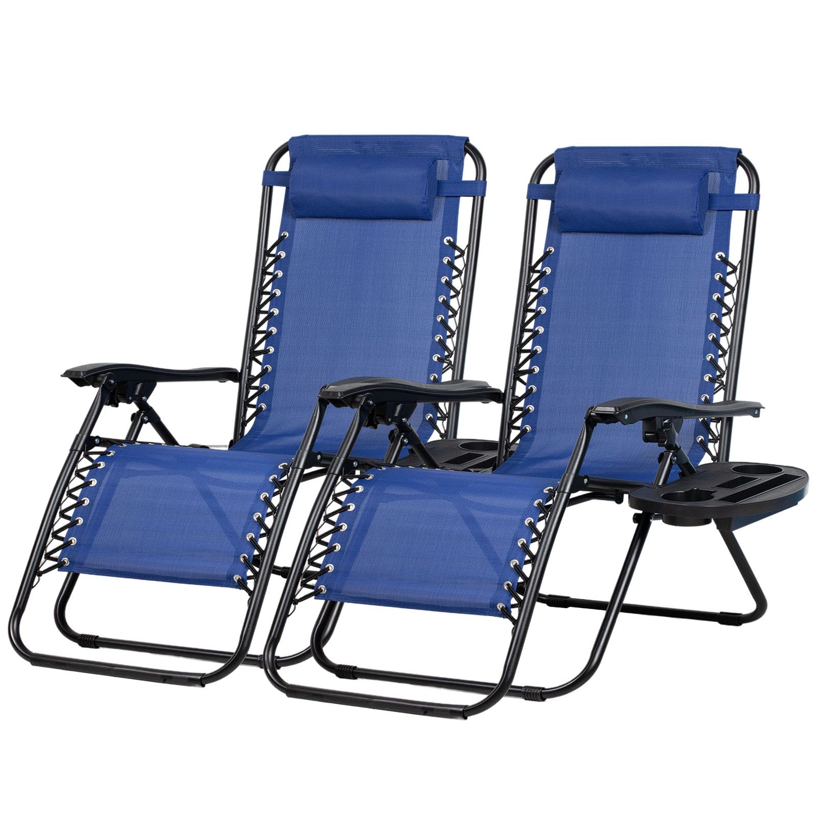 Nazhura Set of 2 Relaxing Recliners Patio Chairs Adjustable Steel Mesh Zero Gravity Lounge Chair Beach Chairs with Pillow and Cup Holder(Grey)