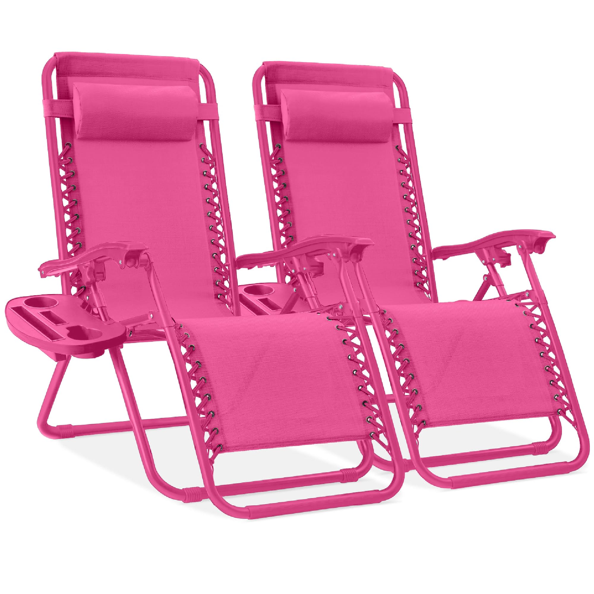 Best Choice Products Set of 2 Adjustable Steel Mesh Zero Gravity Lounge Chair Recliners w/Pillows and Cup Holder Trays - Black