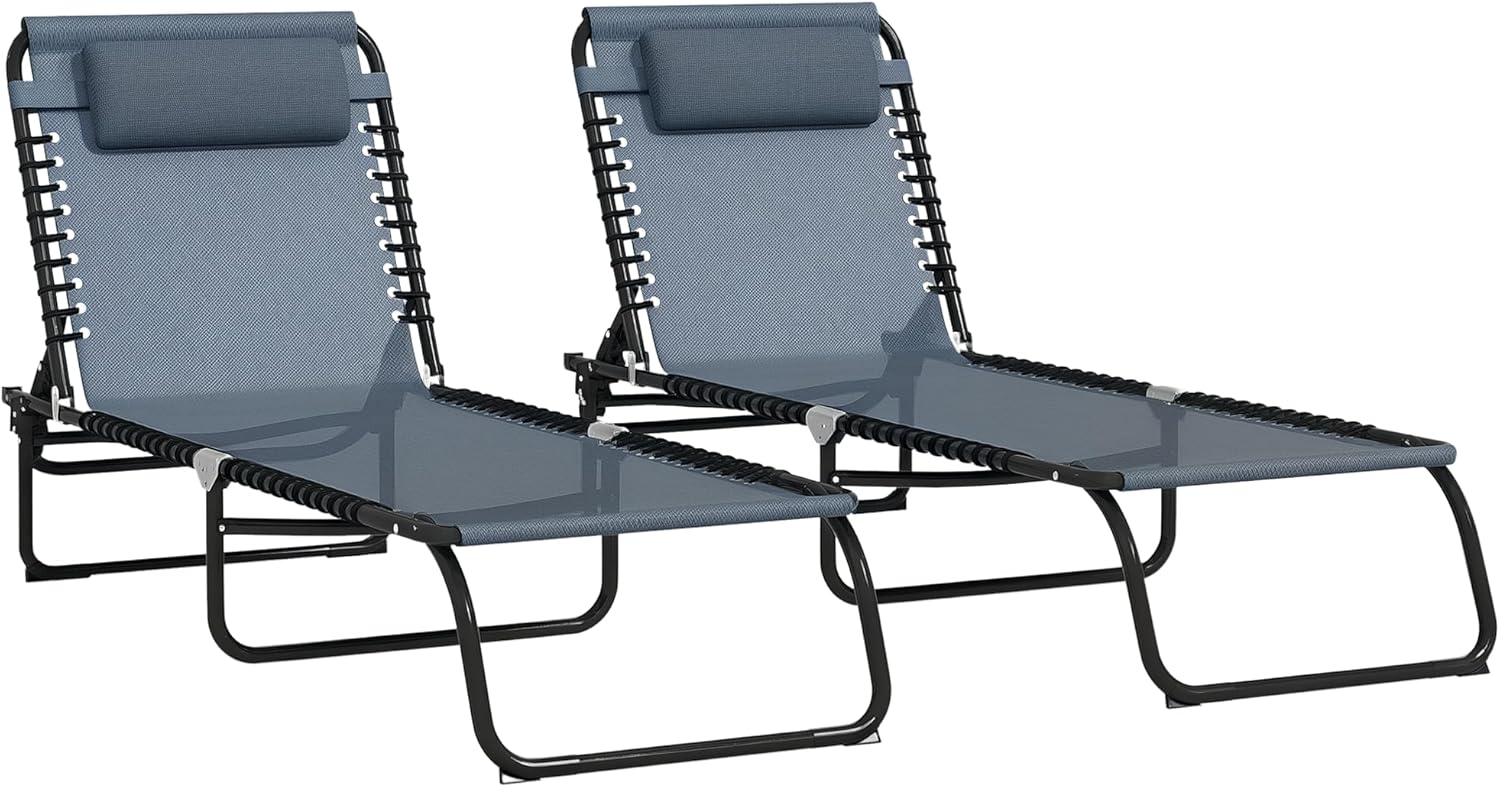 Outsunny Folding Chaise Lounge Chair, Patio Sun Tanning Chair, Outdoor Chaise Lounger with 4-Position Reclining Back, Breathable Mesh Seat for Beach, Poolside, Yard, Rainbow Striped