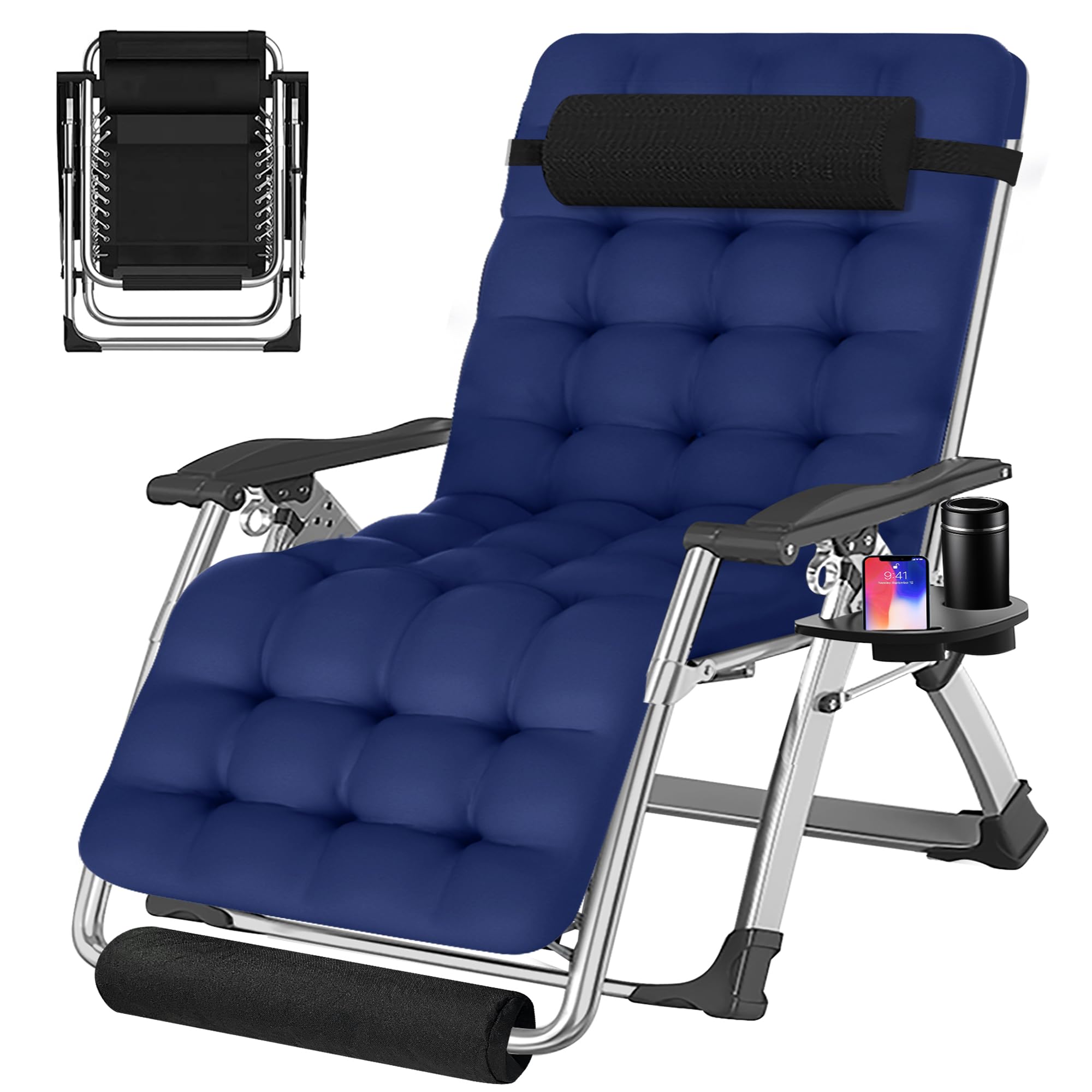 ABORON Zero Gravity Chair,Premium Outdoor Lawn Folding Lounge Chairs,Sturdy Adjustable Reclining Patio Chairs with Removable Cushion,Headrest & Tray