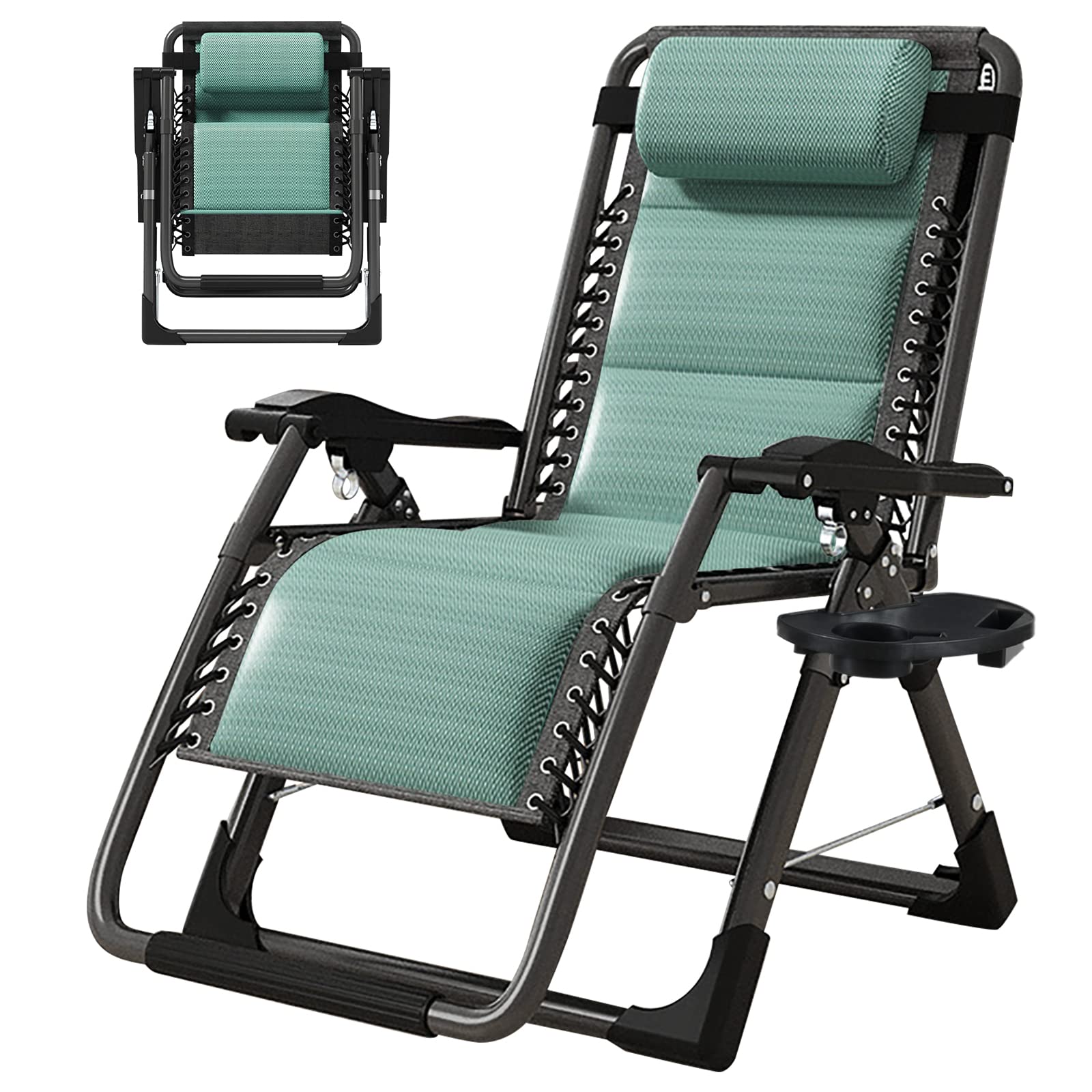 ABORON Zero Gravity Chair,Premium Outdoor Lawn Folding Lounge Chairs,Sturdy Adjustable Reclining Patio Chairs with Removable Cushion,Headrest & Tray