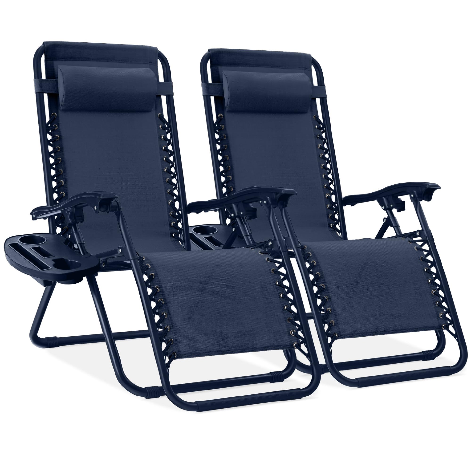 Best Choice Products Set of 2 Adjustable Steel Mesh Zero Gravity Lounge Chair Recliners w/Pillows and Cup Holder Trays - Gray