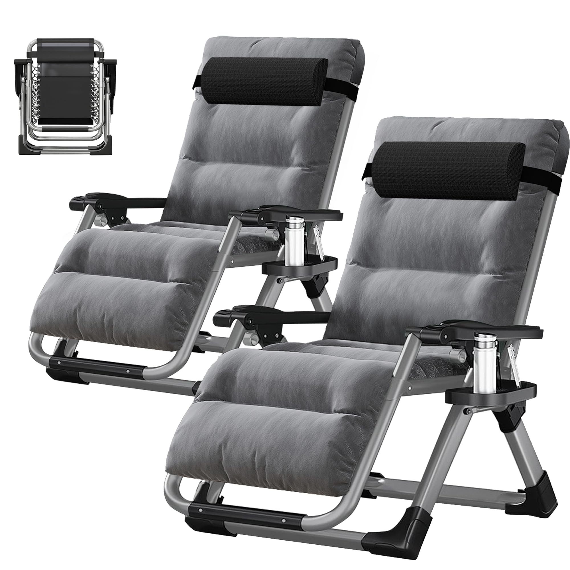 ABORON Zero Gravity Chair,Premium Outdoor Lawn Folding Lounge Chairs,Sturdy Adjustable Reclining Patio Chairs with Removable Cushion,Headrest & Tray