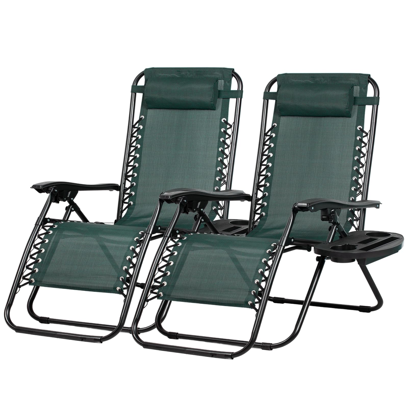 Nazhura Set of 2 Relaxing Recliners Patio Chairs Adjustable Steel Mesh Zero Gravity Lounge Chair Beach Chairs with Pillow and Cup Holder(Grey)