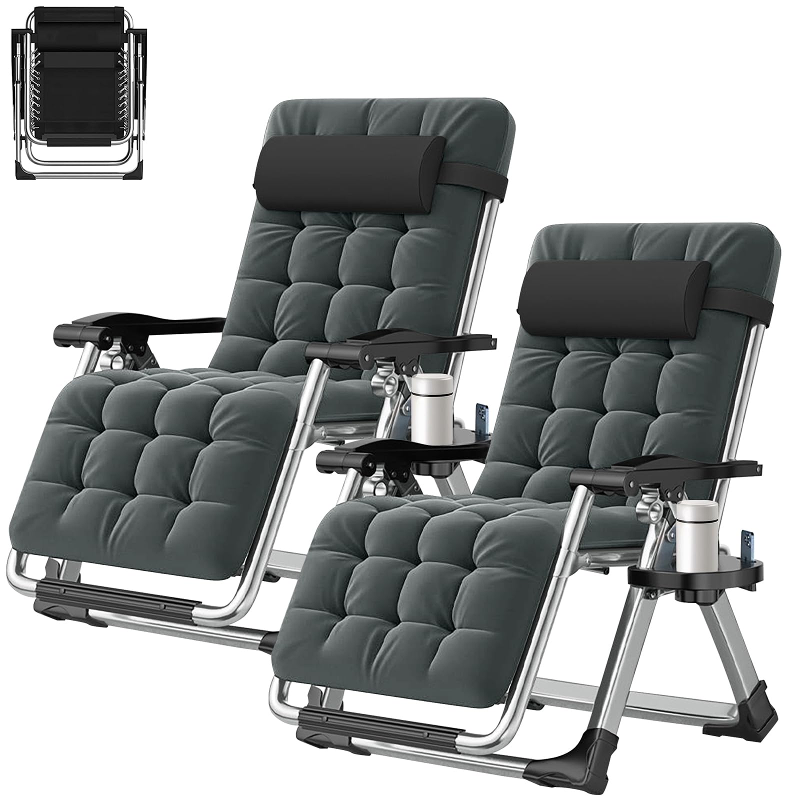 ABORON Zero Gravity Chair,Premium Outdoor Lawn Folding Lounge Chairs,Sturdy Adjustable Reclining Patio Chairs with Removable Cushion,Headrest & Tray