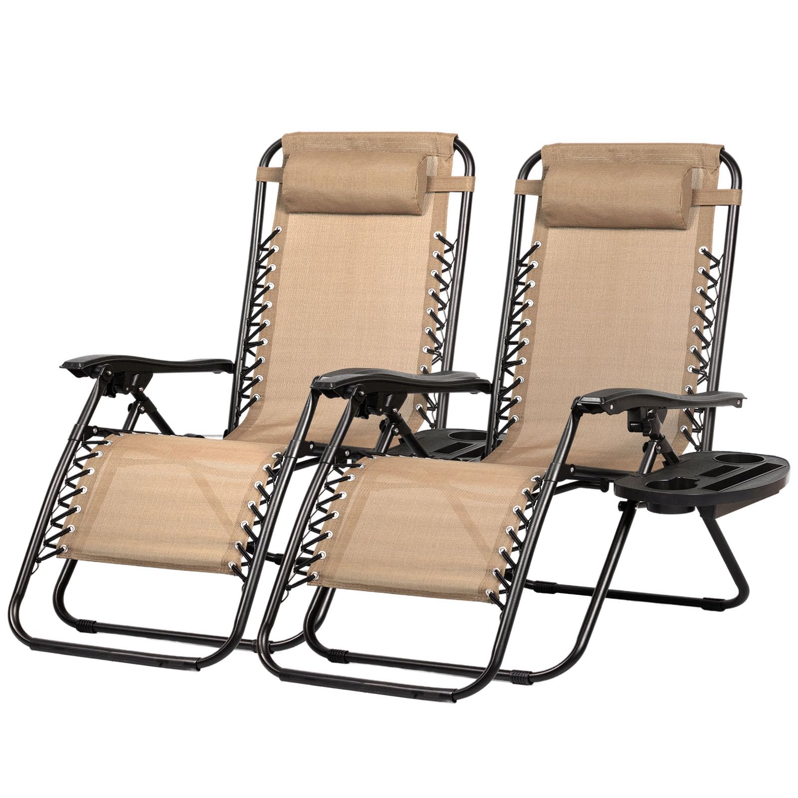 Nazhura Set of 2 Relaxing Recliners Patio Chairs Adjustable Steel Mesh Zero Gravity Lounge Chair Beach Chairs with Pillow and Cup Holder(Grey)