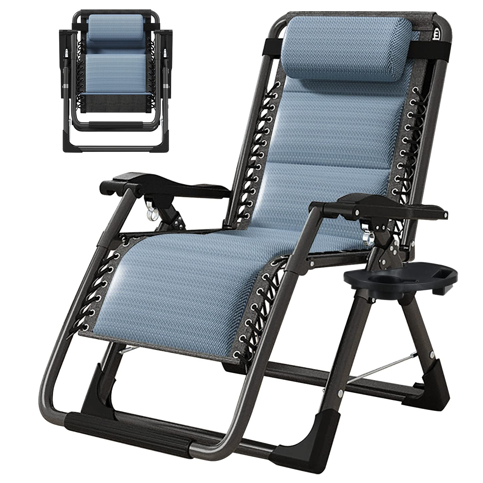 ABORON Zero Gravity Chair,Premium Outdoor Lawn Folding Lounge Chairs,Sturdy Adjustable Reclining Patio Chairs with Removable Cushion,Headrest & Tray