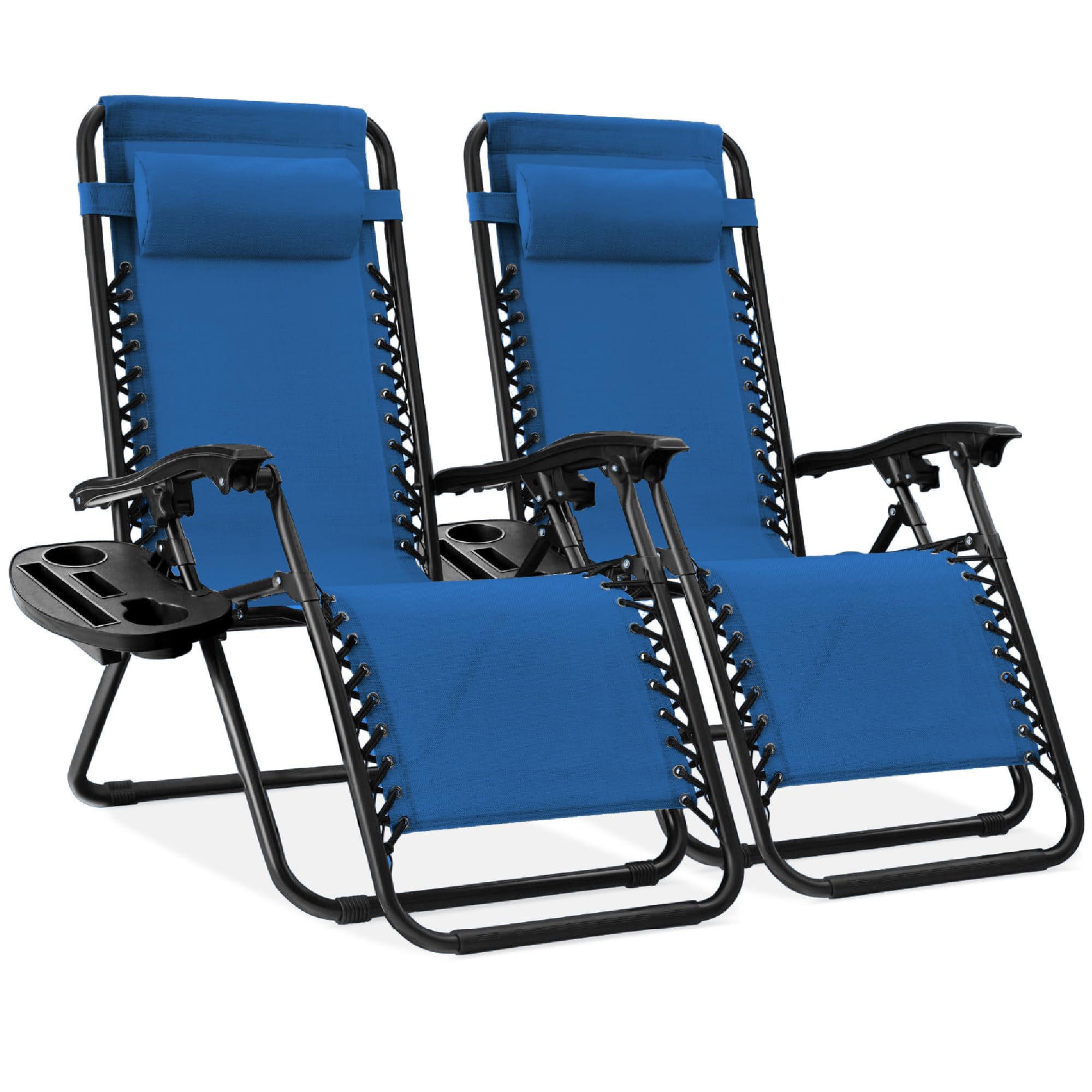 Best Choice Products Set of 2 Adjustable Steel Mesh Zero Gravity Lounge Chair Recliners w/Pillows and Cup Holder Trays - Gray