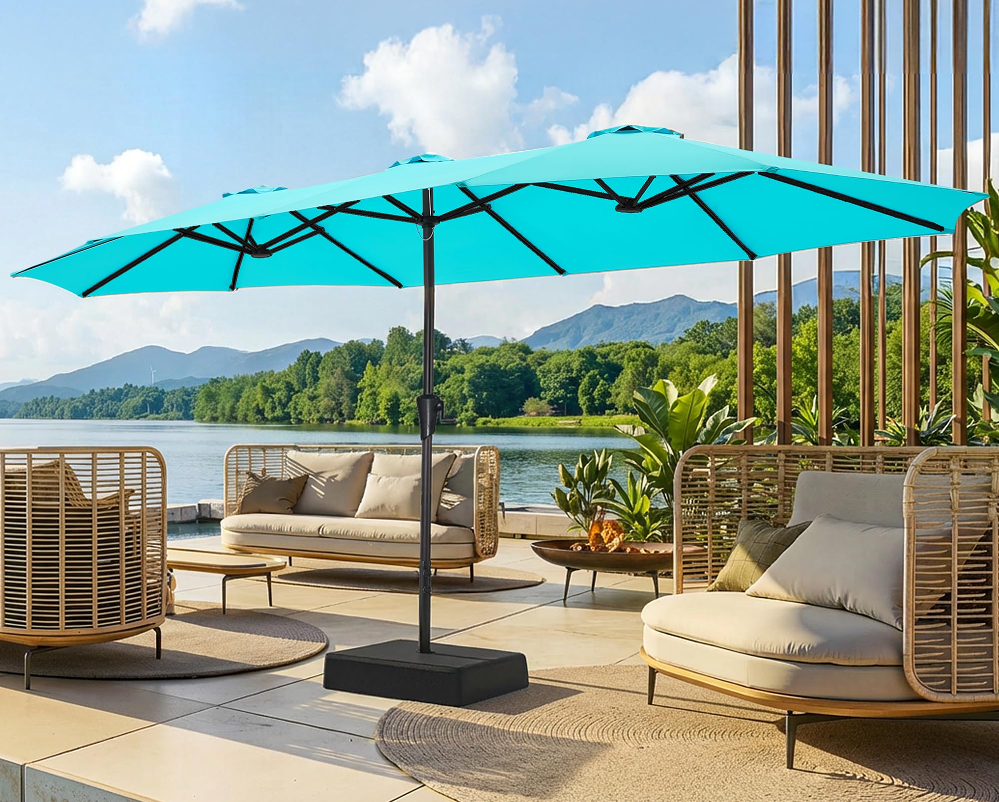 SUPERJARE 13FT Outdoor Patio Umbrella with Base Included, Double Sided Pool Umbrellas with Fade Resistant Canopy, Large Table Umbrella for Deck, Market, Backyard - Beige