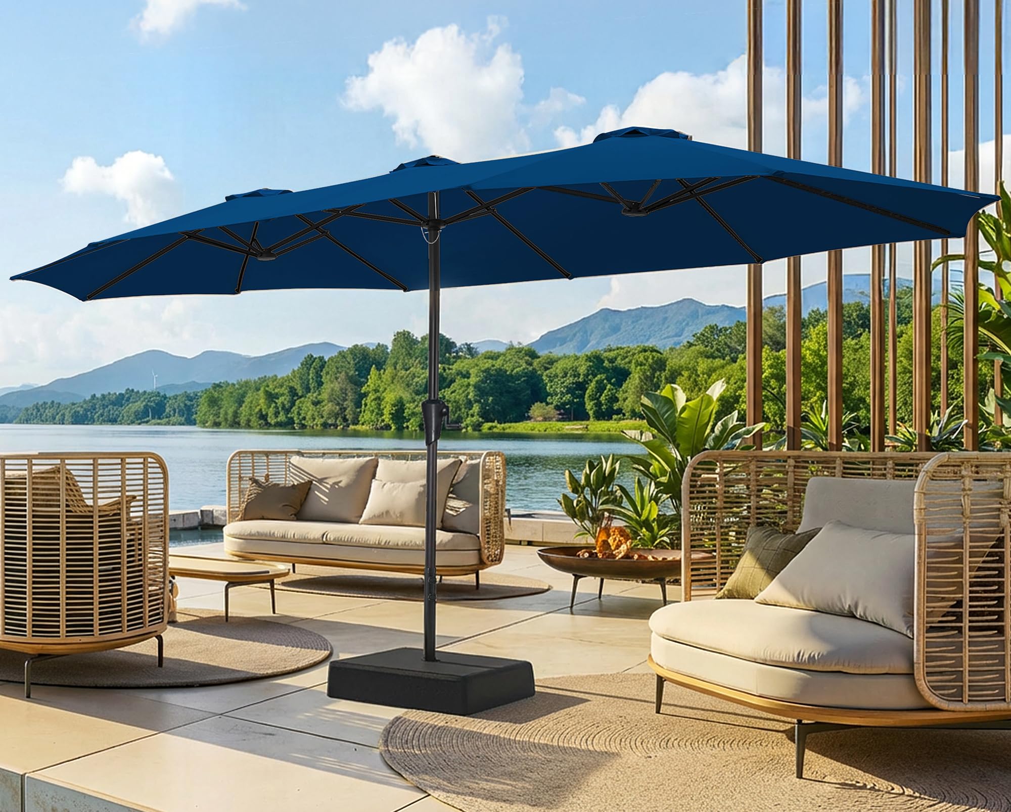 SUPERJARE 13FT Outdoor Patio Umbrella with Base Included, Double Sided Pool Umbrellas with Fade Resistant Canopy, Large Table Umbrella for Deck, Market, Backyard - Beige