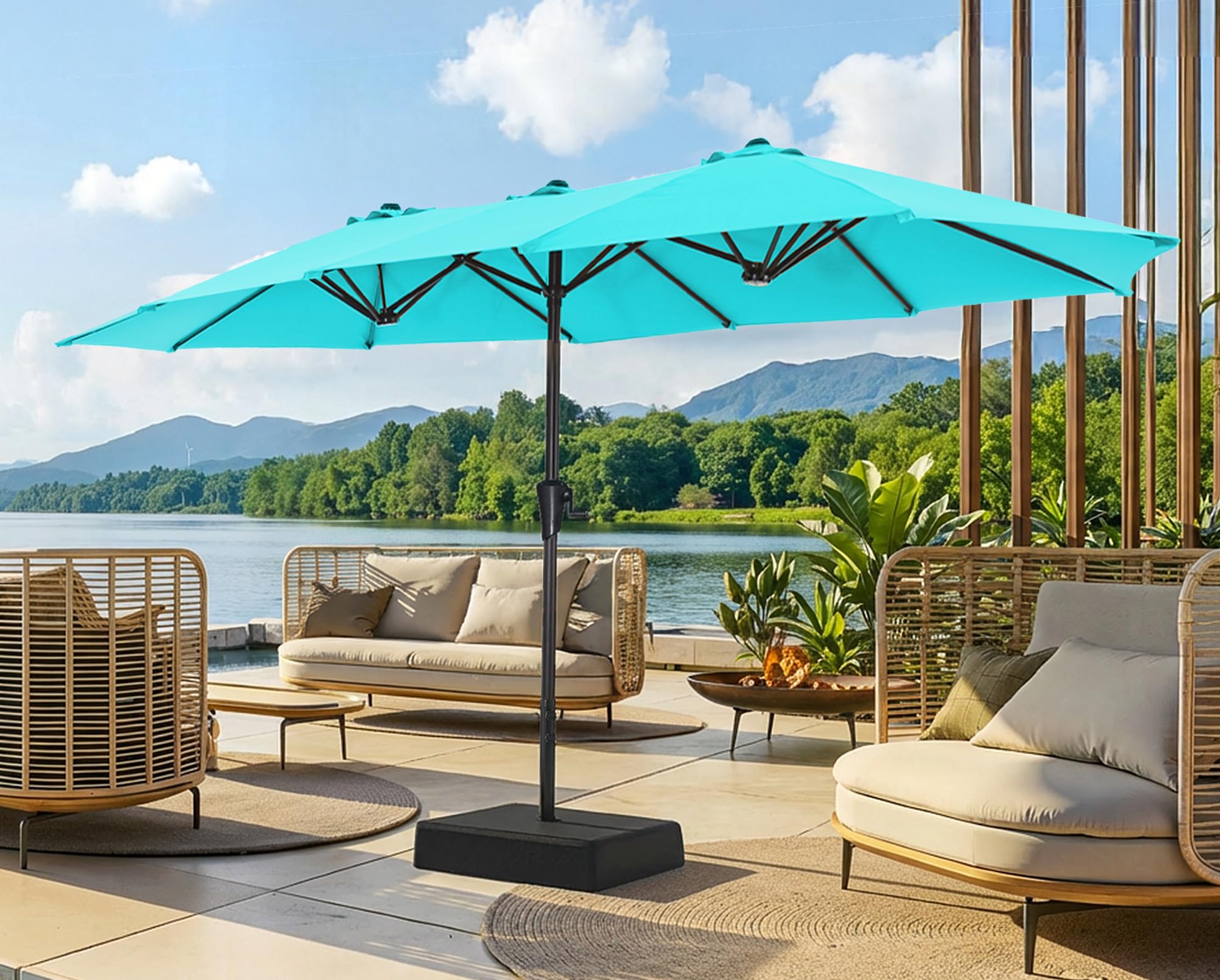 SUPERJARE 13FT Outdoor Patio Umbrella with Base Included, Double Sided Pool Umbrellas with Fade Resistant Canopy, Large Table Umbrella for Deck, Market, Backyard - Beige