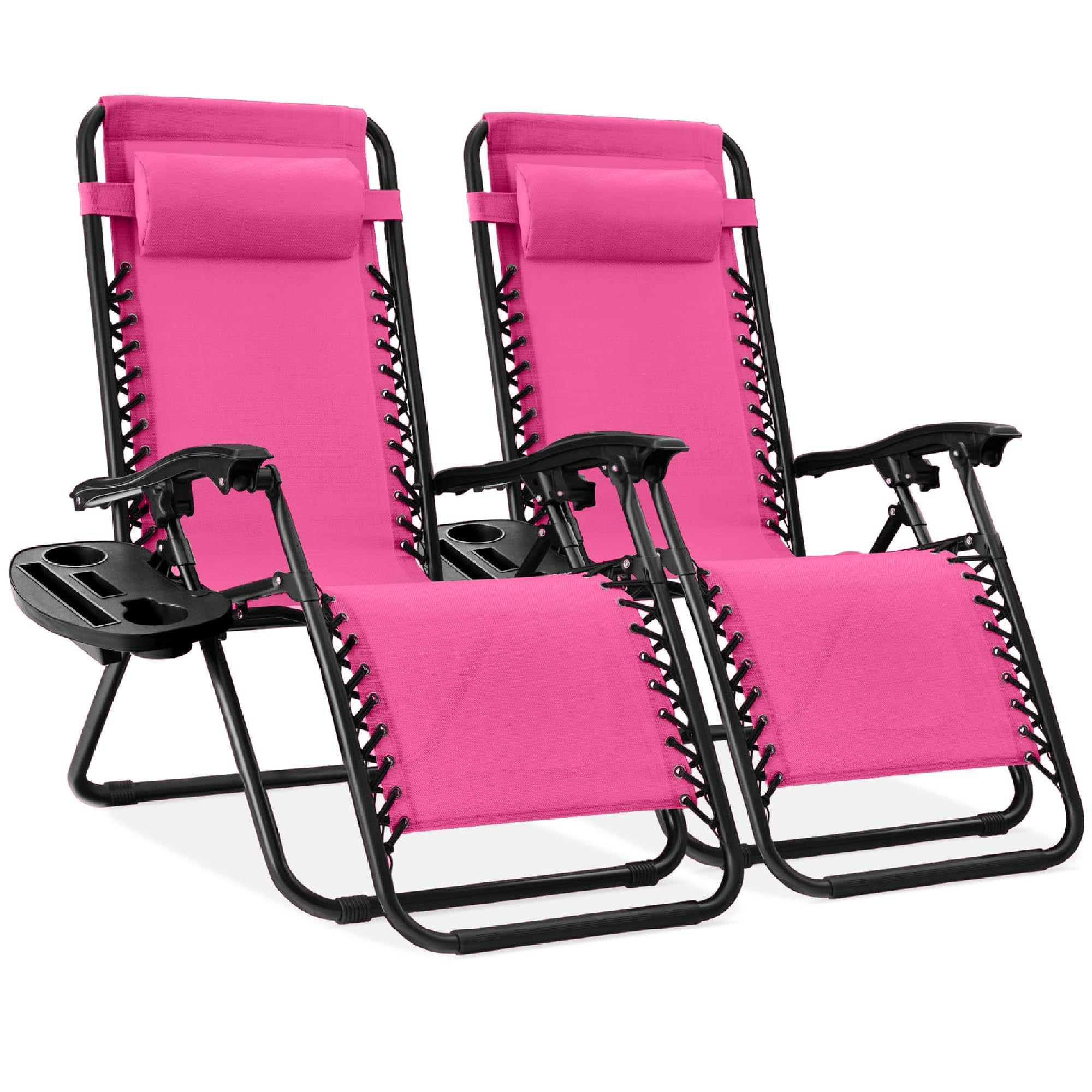Best Choice Products Set of 2 Adjustable Steel Mesh Zero Gravity Lounge Chair Recliners w/Pillows and Cup Holder Trays - Gray