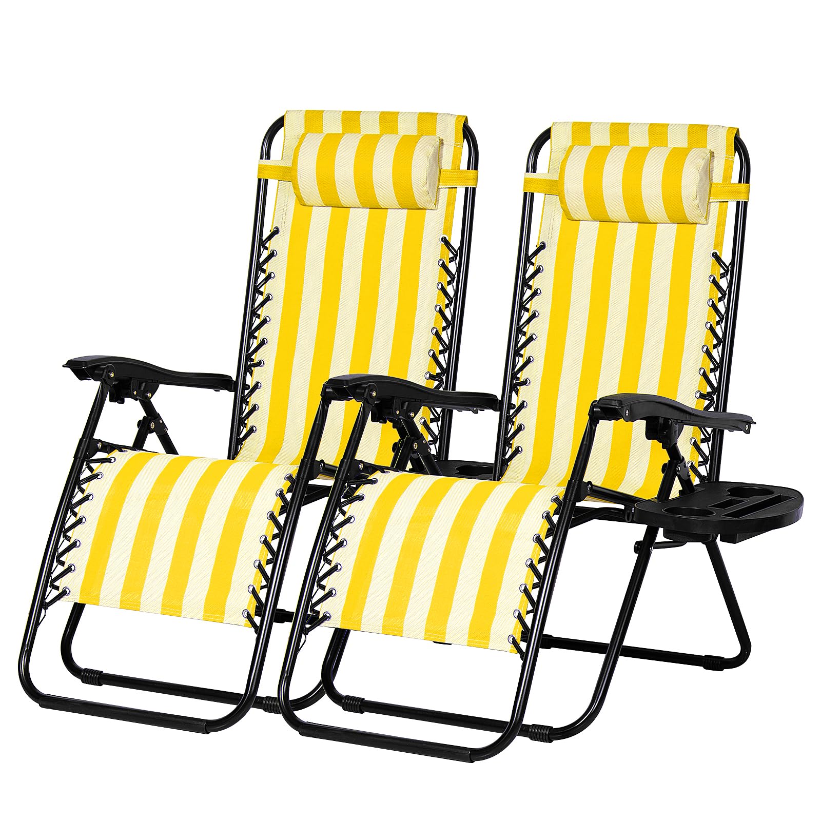 Nazhura Set of 2 Relaxing Recliners Patio Chairs Adjustable Steel Mesh Zero Gravity Lounge Chair Beach Chairs with Pillow and Cup Holder (Blue)