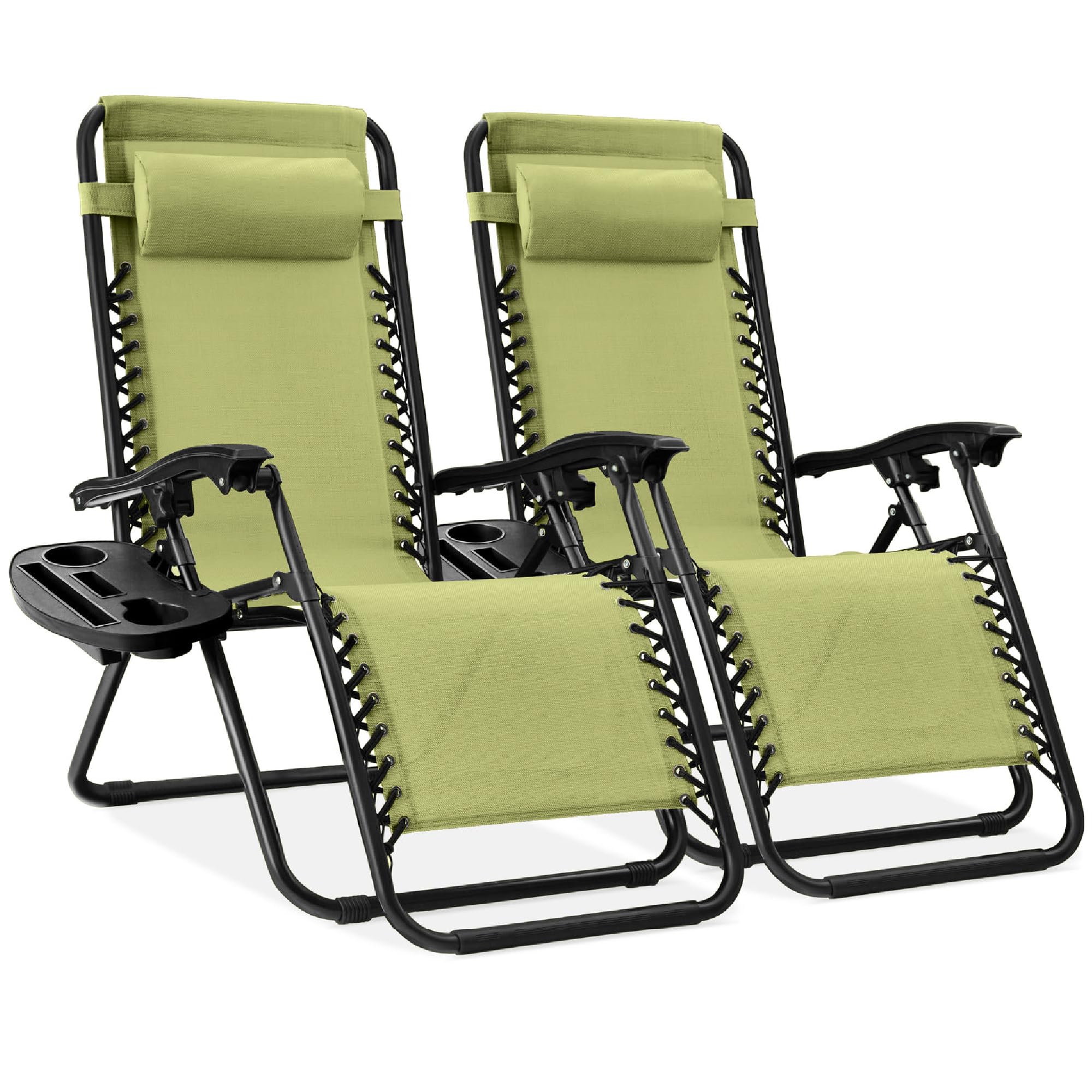 Best Choice Products Set of 2 Adjustable Steel Mesh Zero Gravity Lounge Chair Recliners w/Pillows and Cup Holder Trays - Black