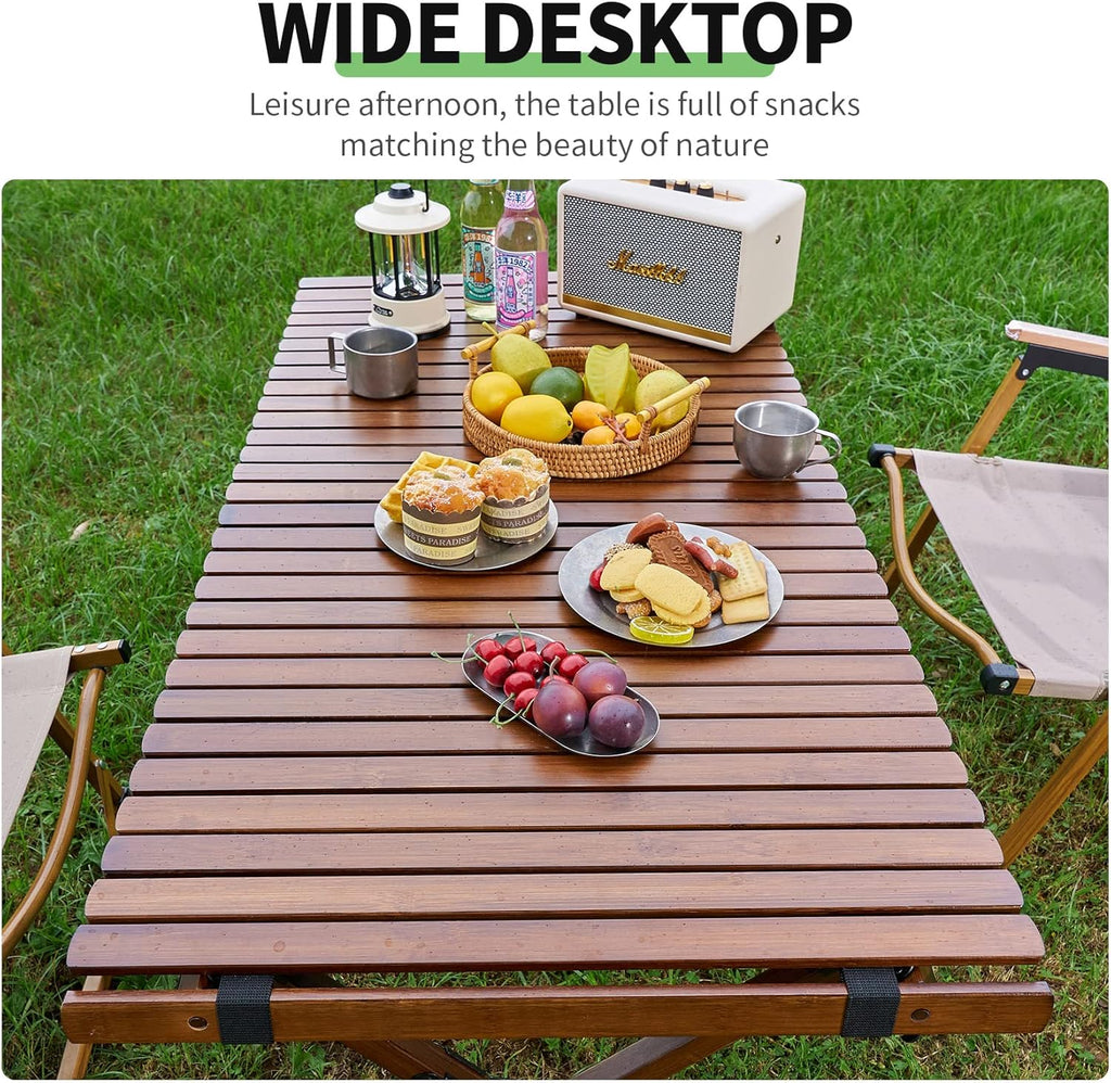 UNICOO –Bamboo Roll Up Picnic Table, Portable Camping Table W/Carry Bag, Low Height Foldable BBQ Top for Indoor & Outdoor Party, BBQ and Hiking (3 FT, Antique Brown)